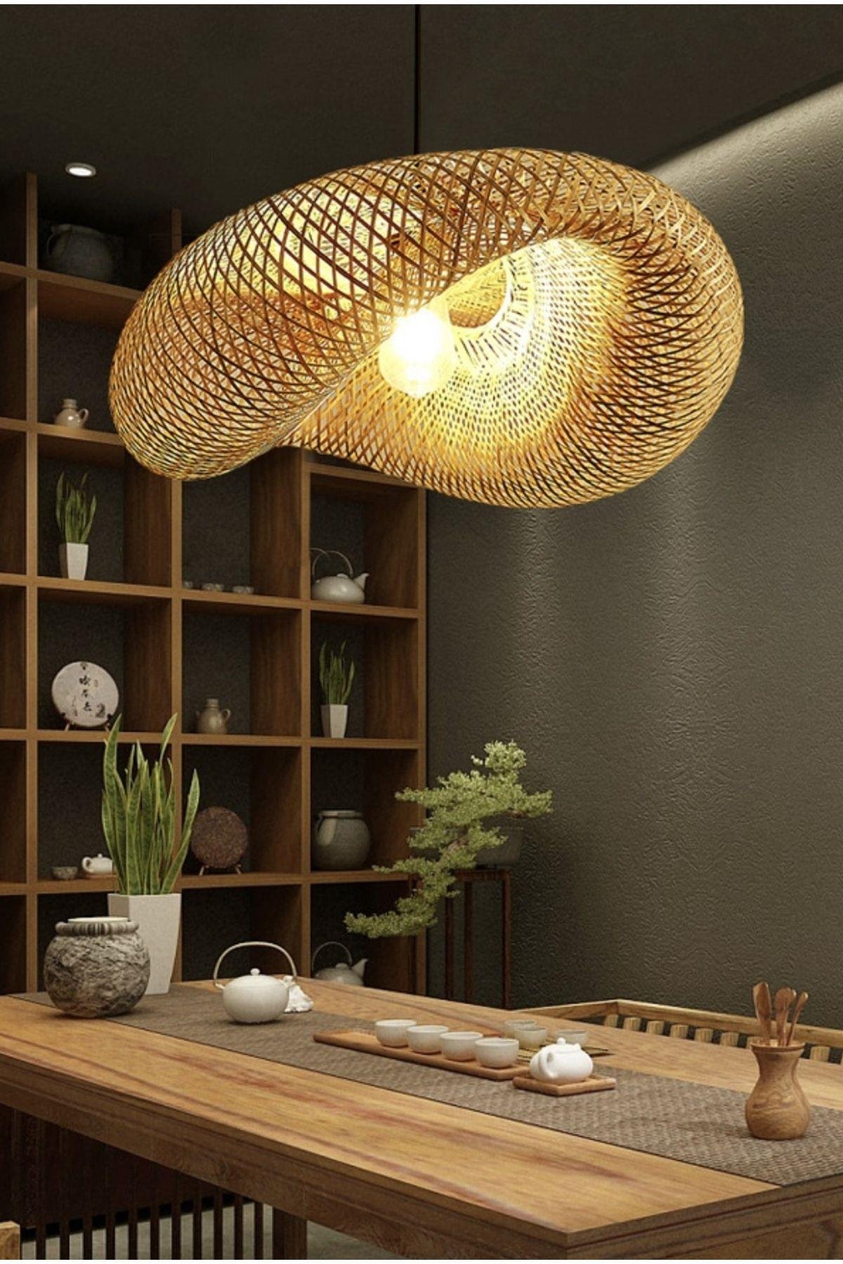 Tasarım Bamboo Avize Hasır Avize Modern Nordic 1.sınıf Kalite 400mm Çap Ferahlık Katar