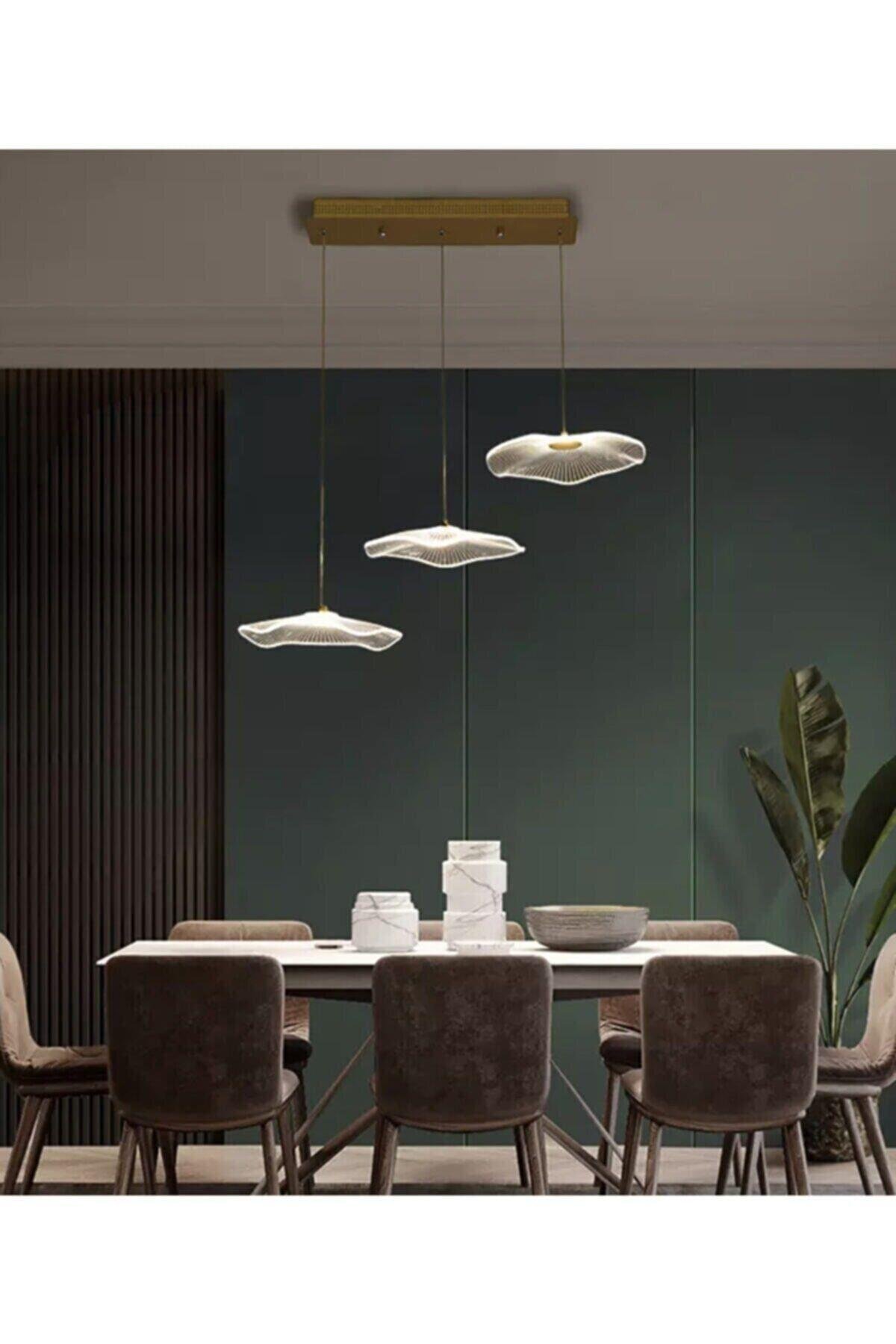 Üçlü Sıralı Sarkıt Led Avize Jellyfish Gold Sarı Ledli Avize