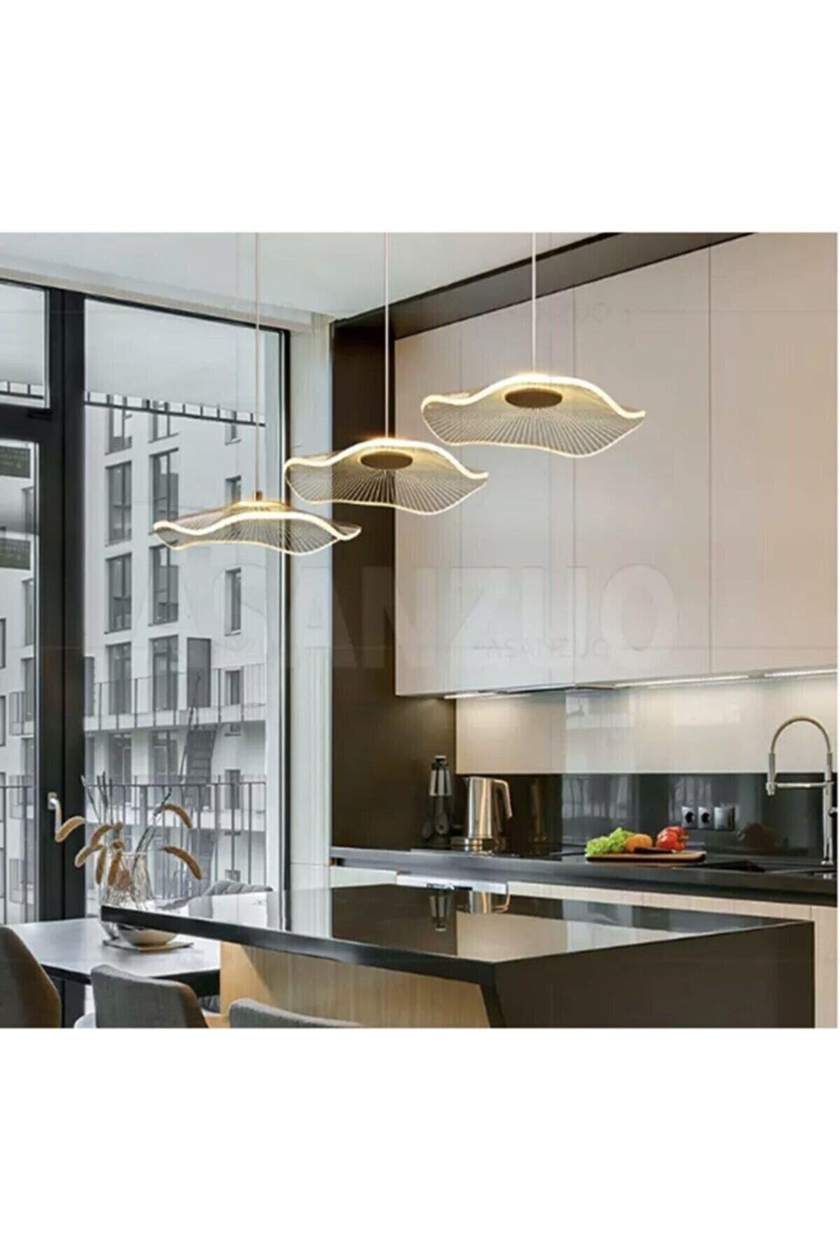 Üçlü Sıralı Sarkıt Led Avize Jellyfish Gold Sarı Ledli Avize