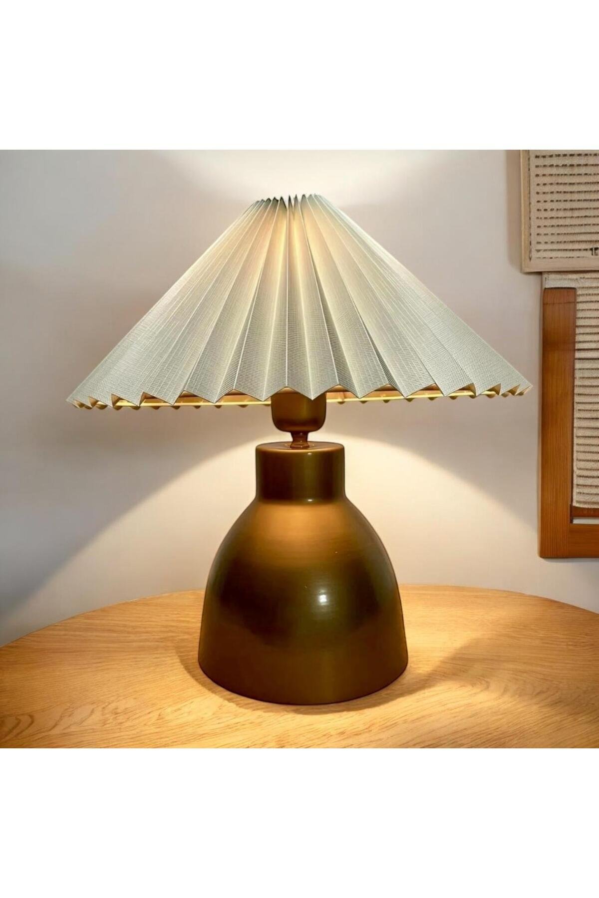 Umbrella Abajur Masa Lambası Elektrik Ile Çalışır Modern Abajur Bej