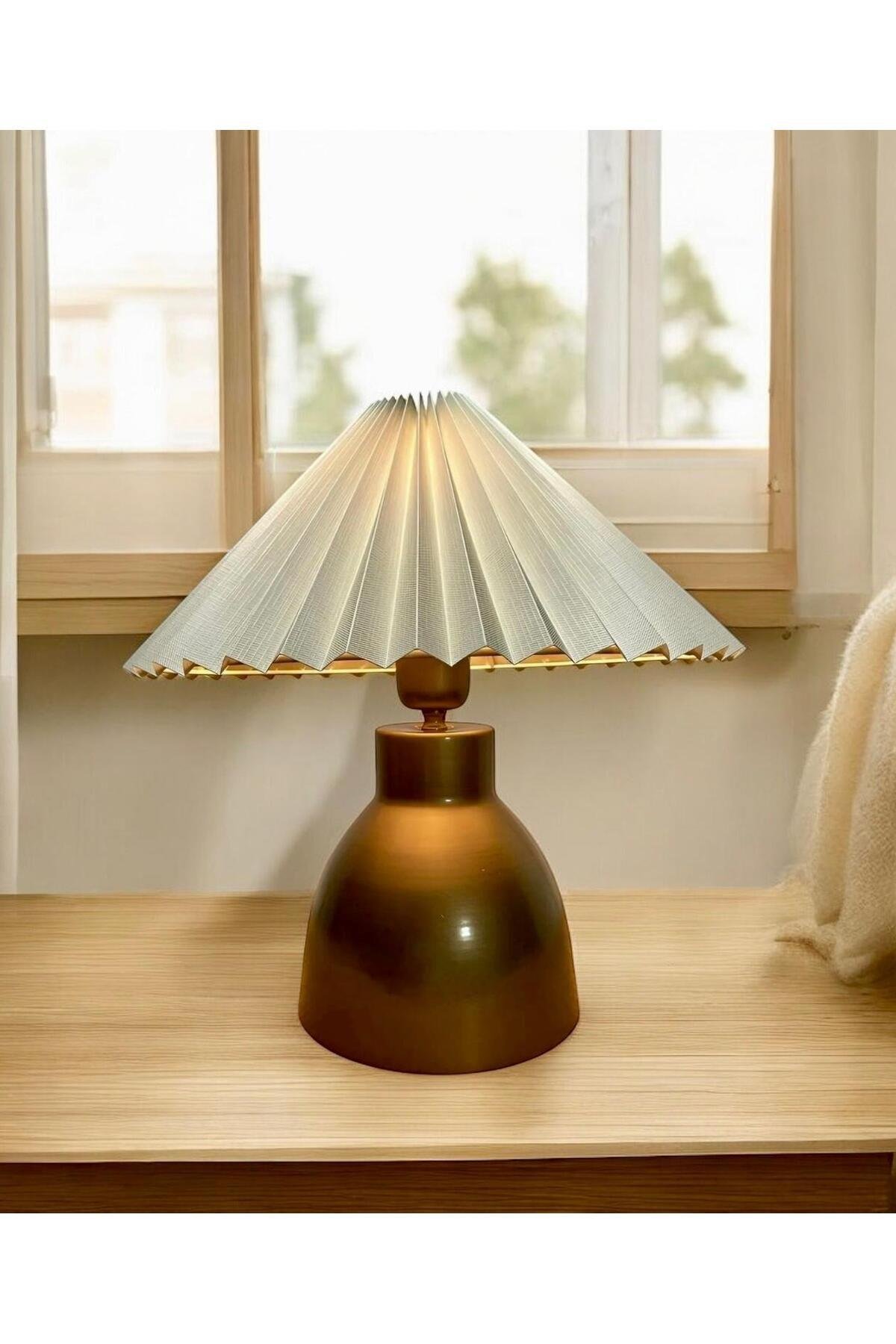 Umbrella Abajur Masa Lambası Elektrik Ile Çalışır Modern Abajur Bej