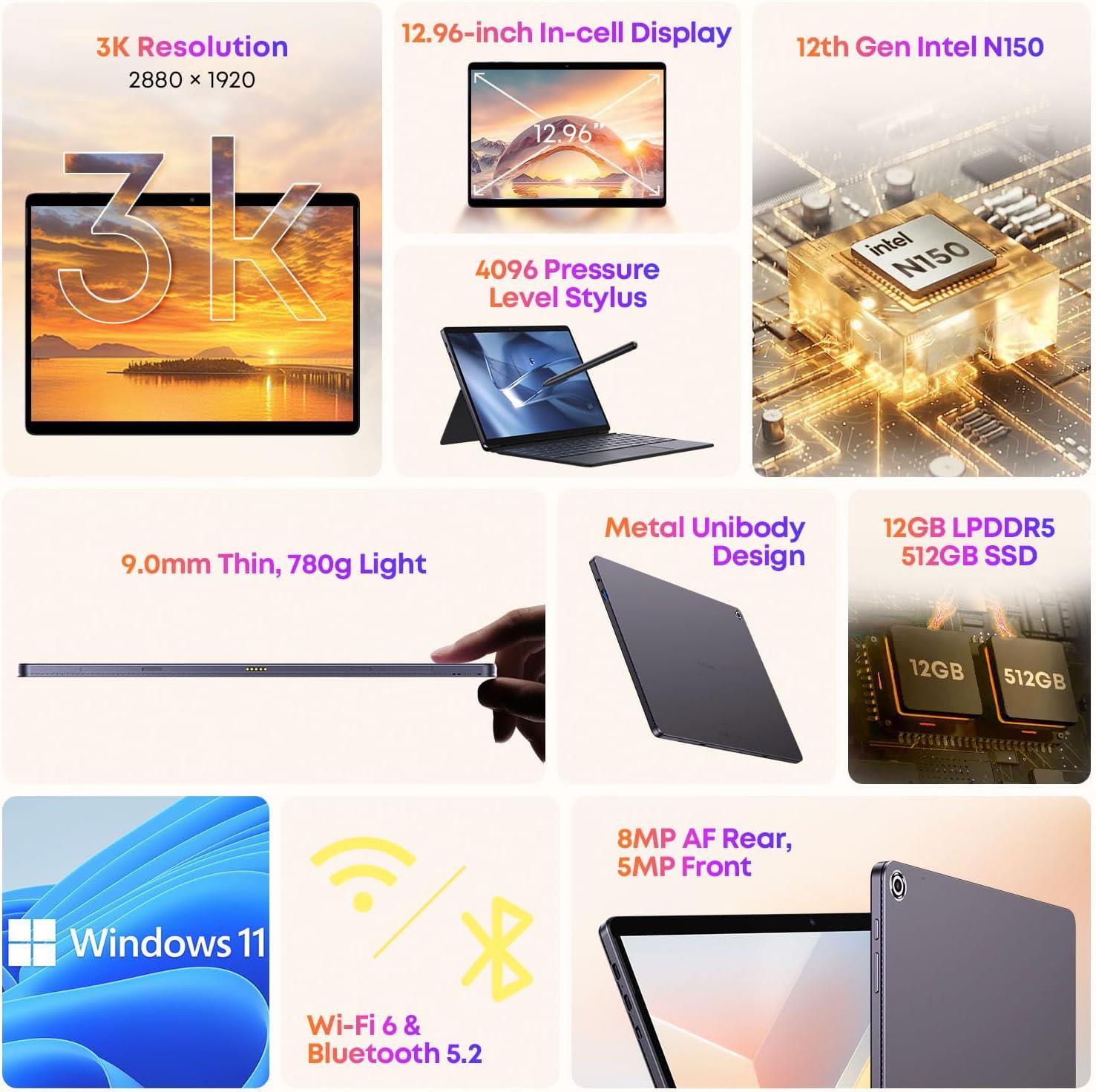 Chuwi HI10 Max 3K İntel N150CPU 1TB Depolama 12GB Ram WIN11PRO 2 In1 13'' Tablet Pc+Klavye+Kalem+Mouse+Türkçe Klavye Sticker