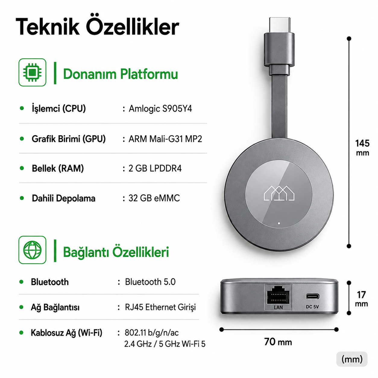 Homatics Dongle G 4K Lisanslı 2 GB RAM 32GB Stick Media Player