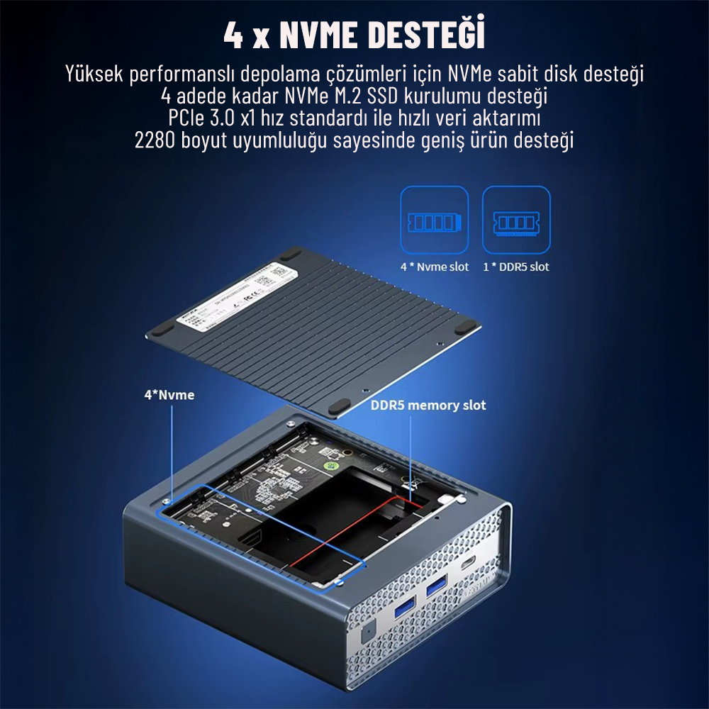 Techstorm Nas X3 Intel N150 Cpu 16 GB DDR5 Ram 500 GB Nvme WIN11 Mini Pc