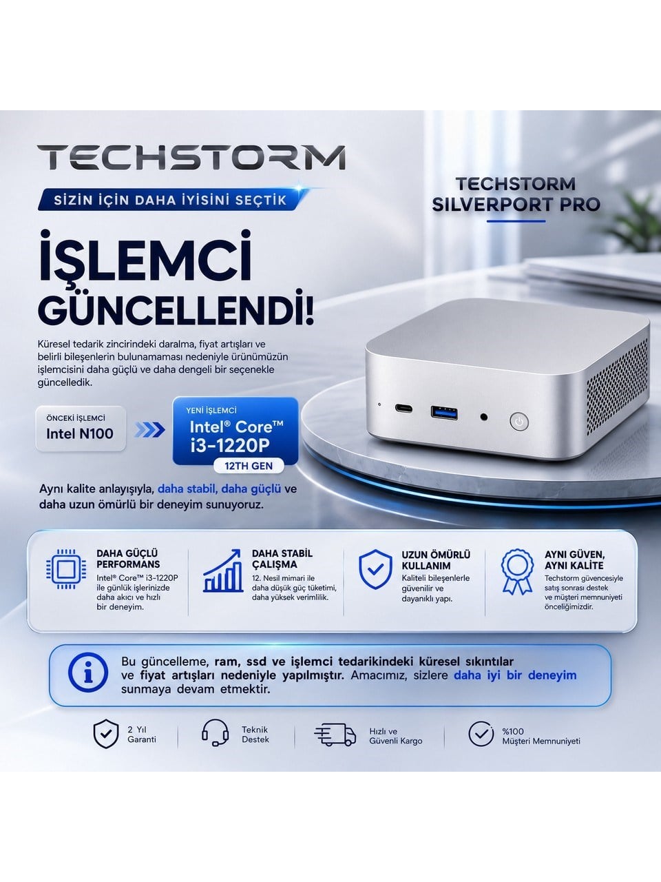 Techstorm SilverPort Pro Intel İ3-1220P 16gb Ram 256GB Rom WIN11 Pro Mini Masaüstü Bilgisayar