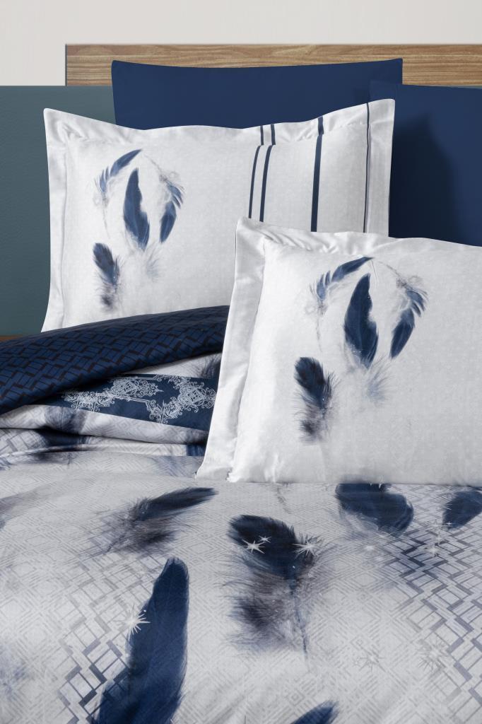 FEATHER İSPANYOL BATTANİYELİ ÇİFT KİŞİLİK NEVRESİM TAKIMI MAVİ