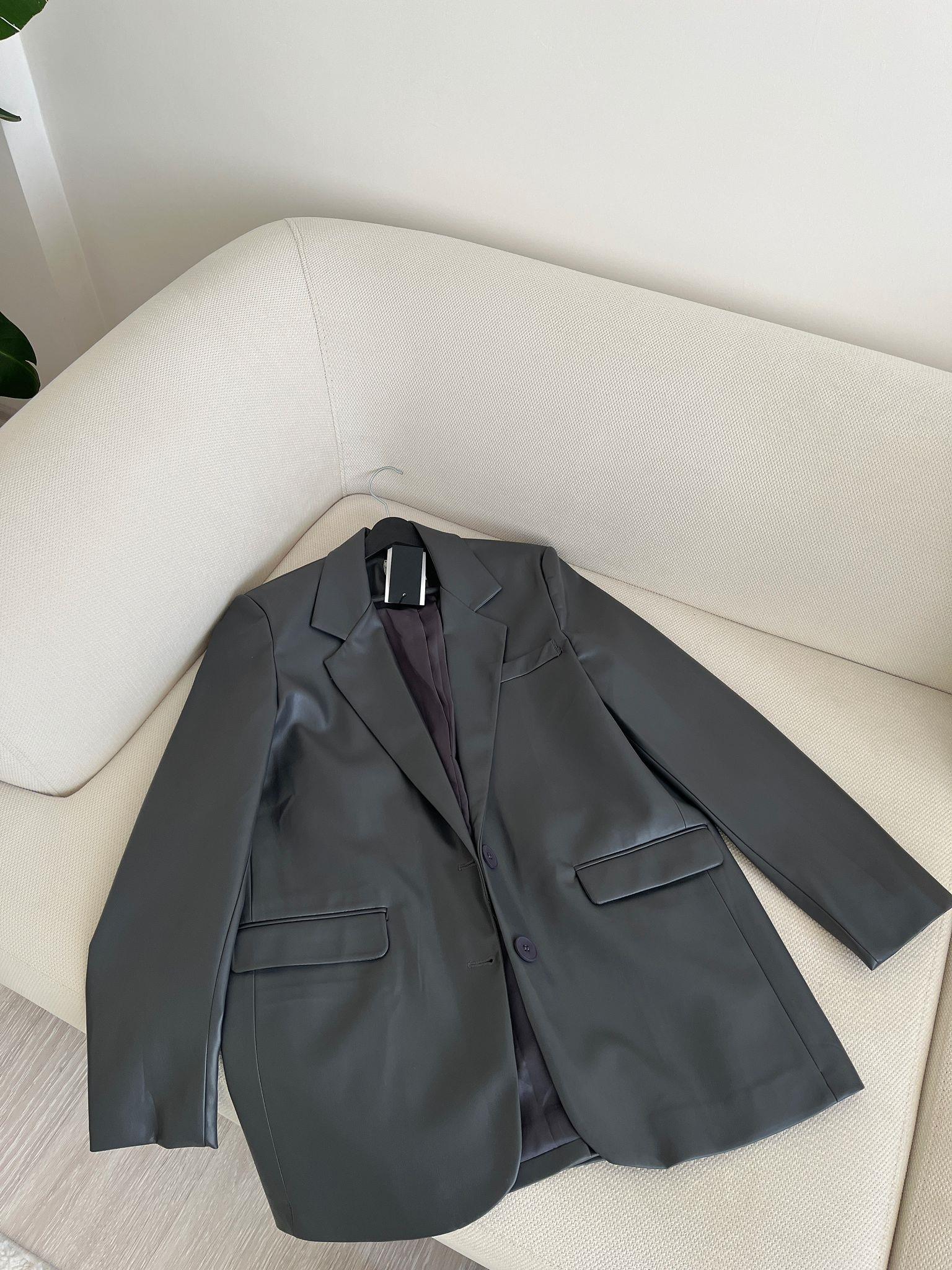Agnes Astarlı Premium Deri Blazer Ceket - Antrasit