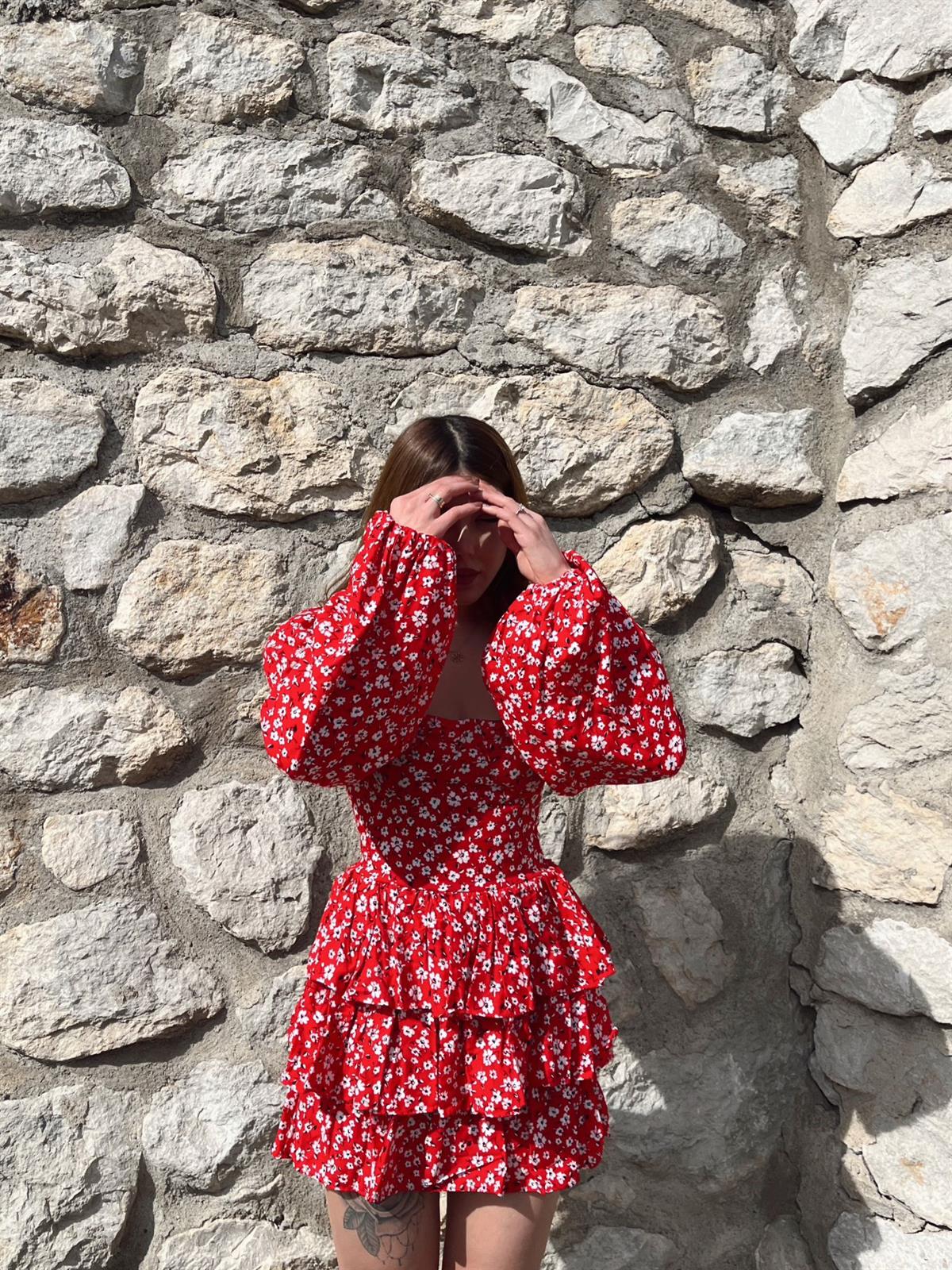 Alice Çiçek Desen Kat Kat Elbise