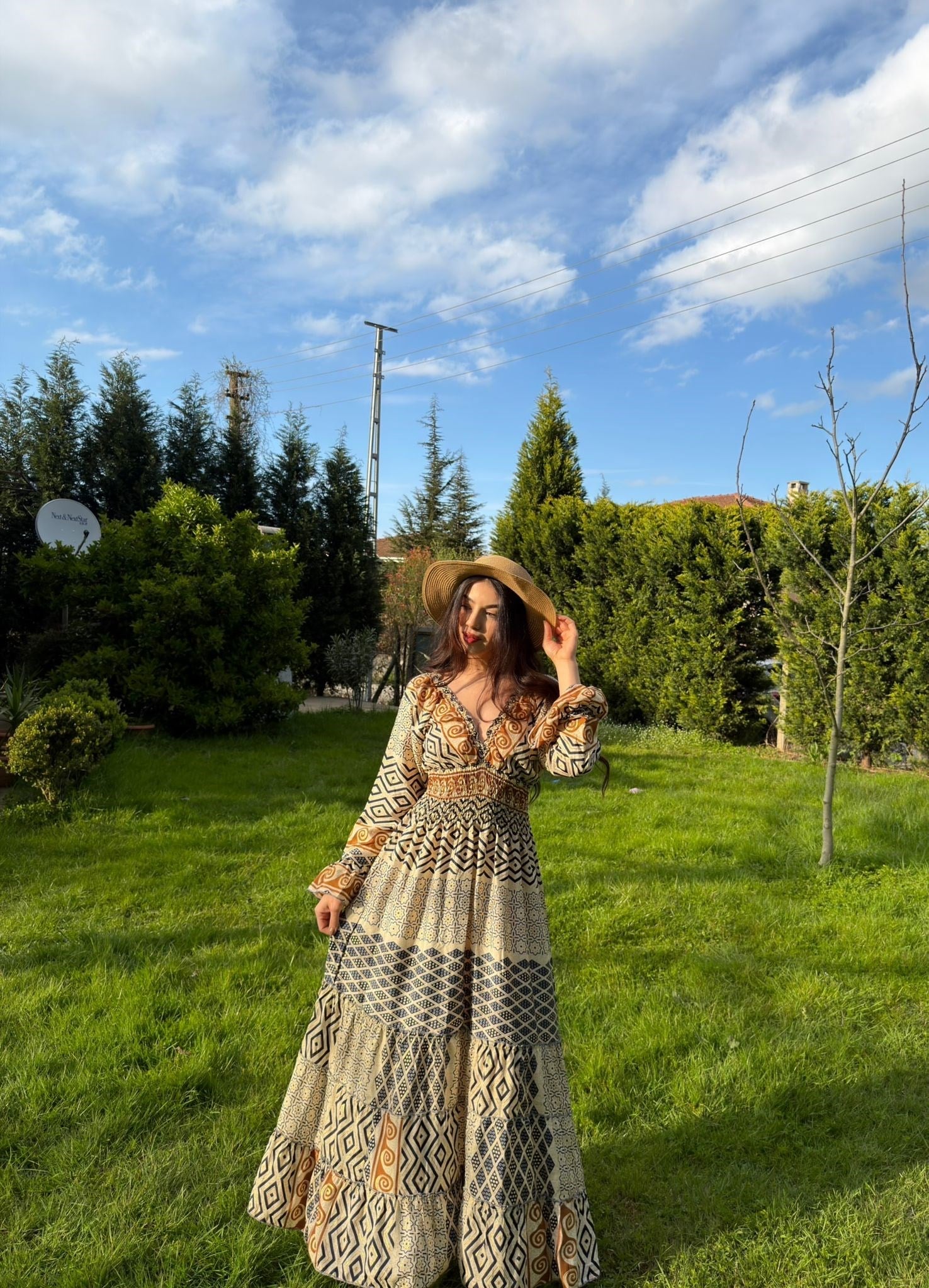 Althea Etnik Desen Bohem İpek Elbise