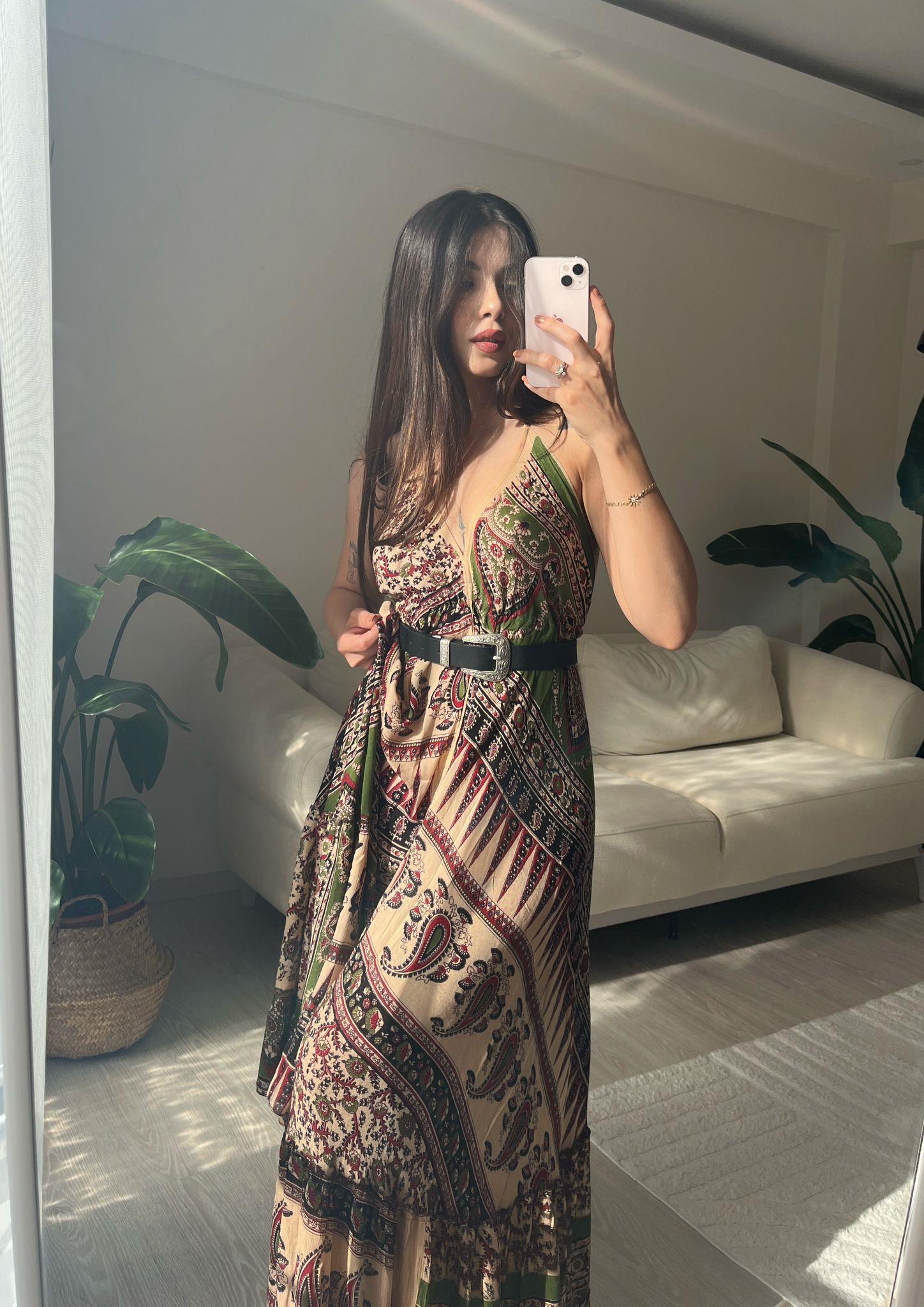 Astrid Sırt Dekolteli Uzun Etnik Askılı Elbise No II