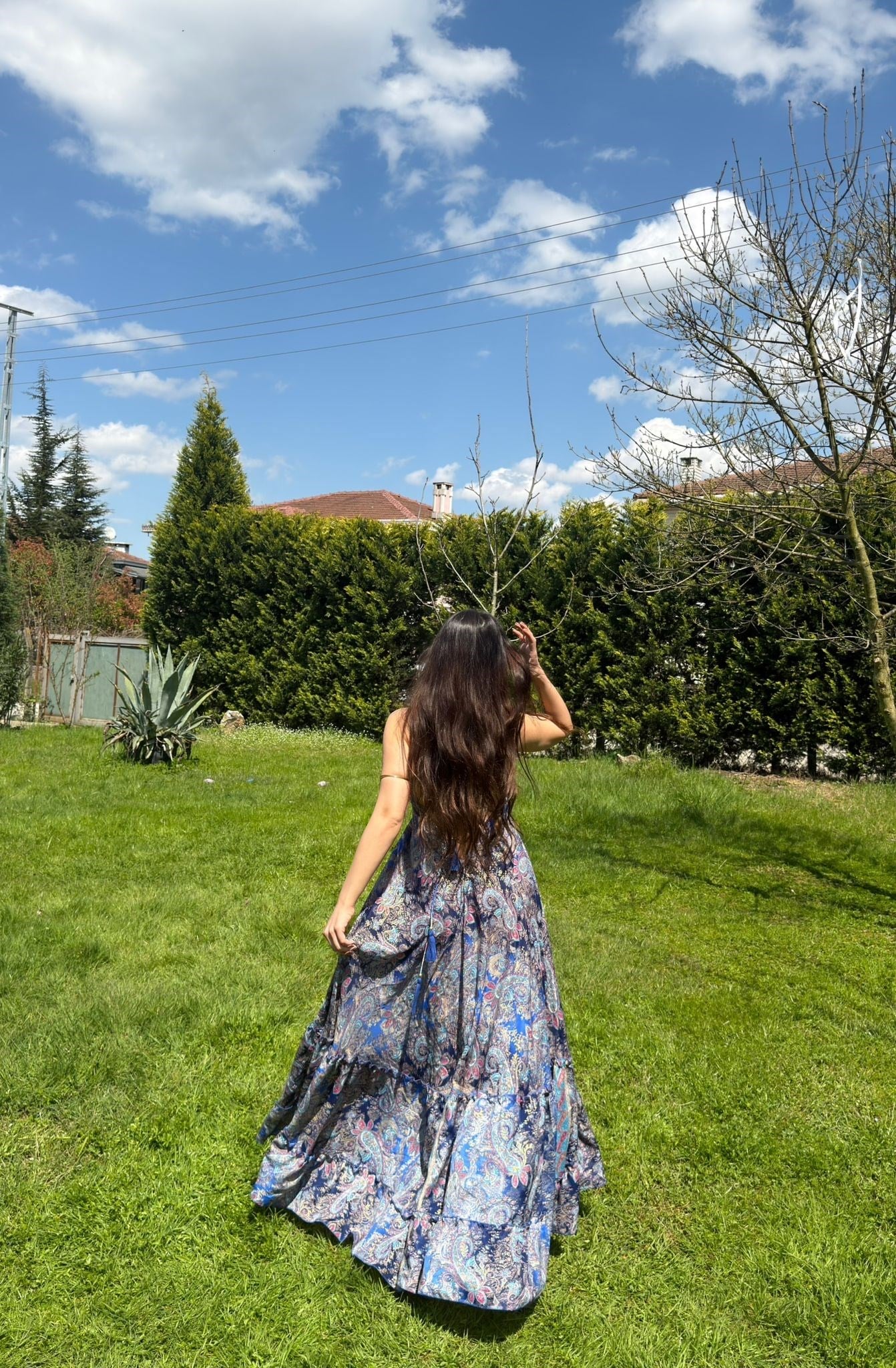 Aurea Sırt Dekolteli Etnik İpek Elbise Çok Renkli