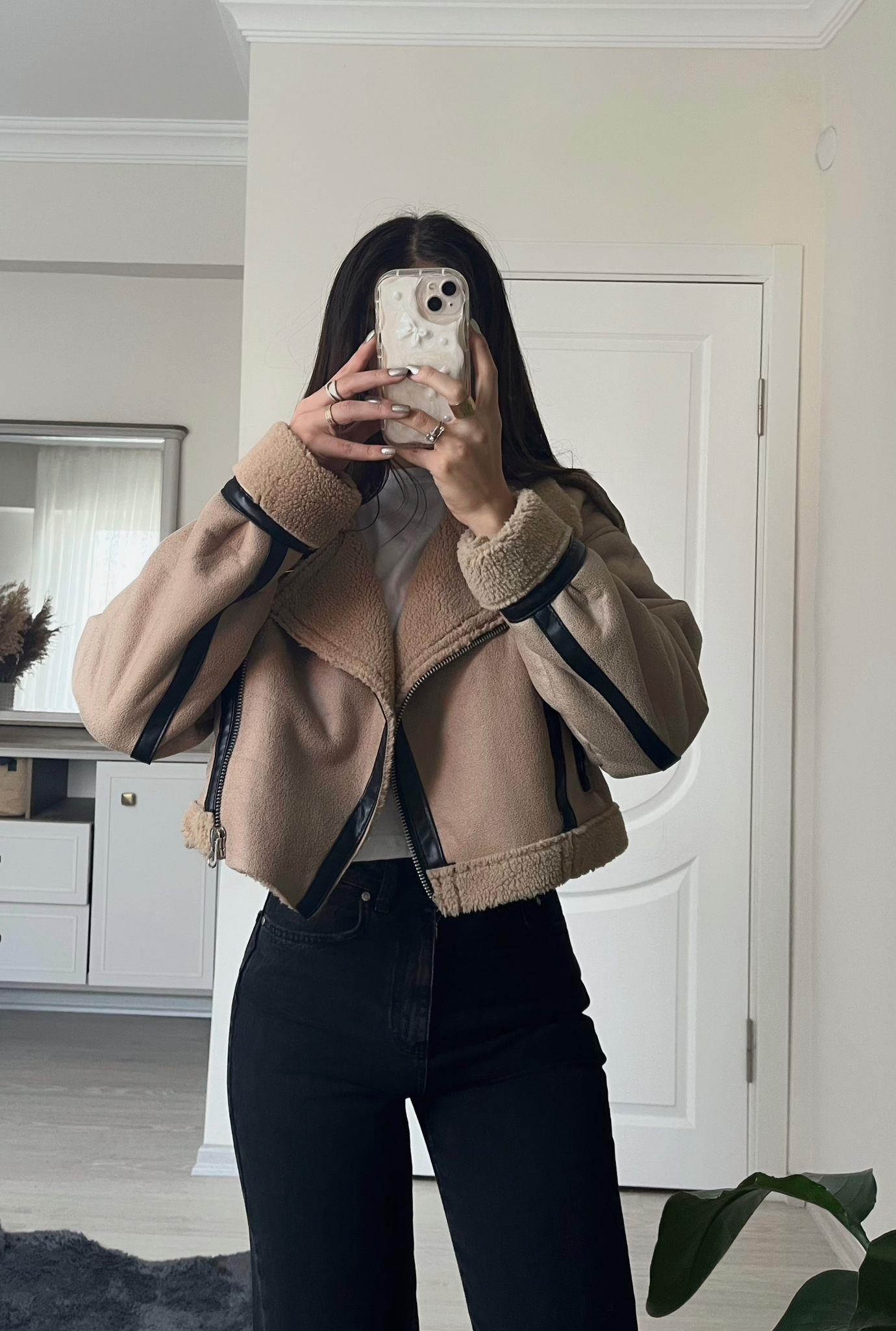 Bianca Kürklü Vizon Crop Ceket