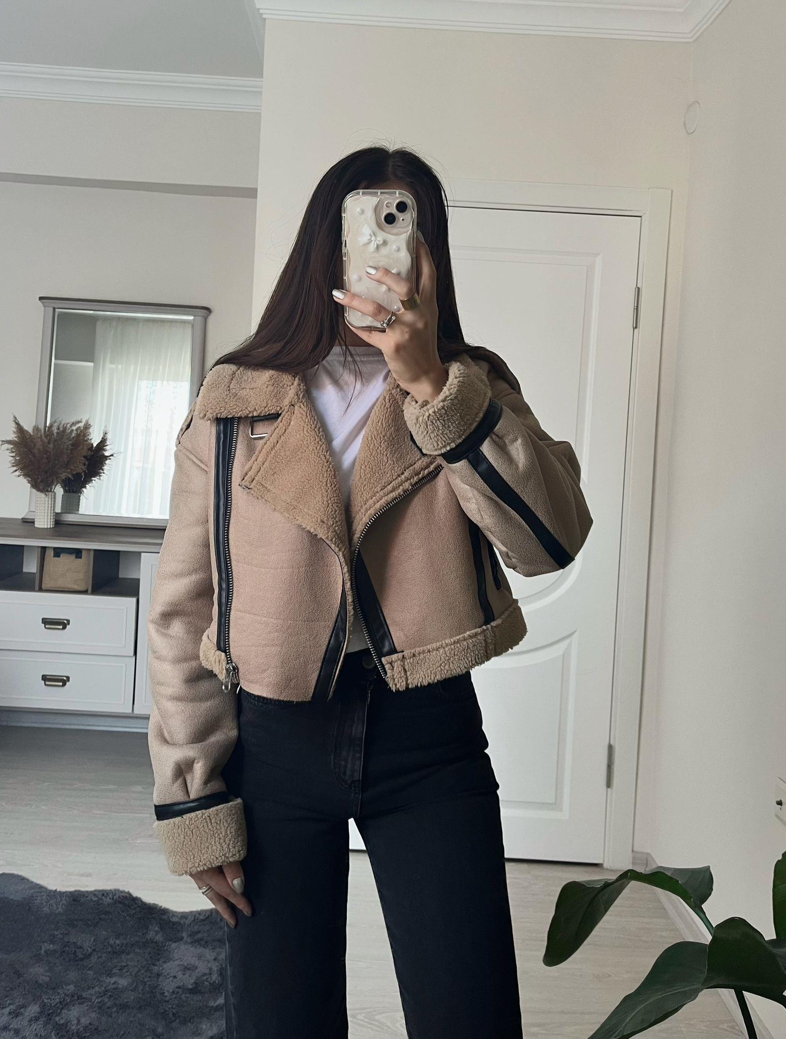 Bianca Kürklü Vizon Crop Ceket