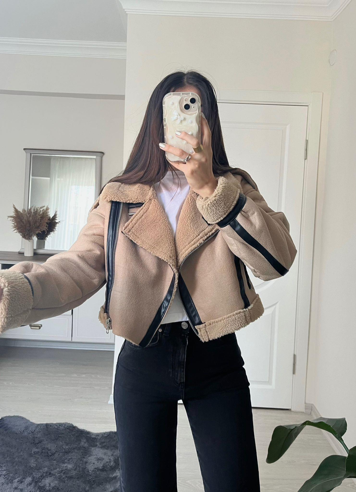 Bianca Kürklü Vizon Crop Ceket