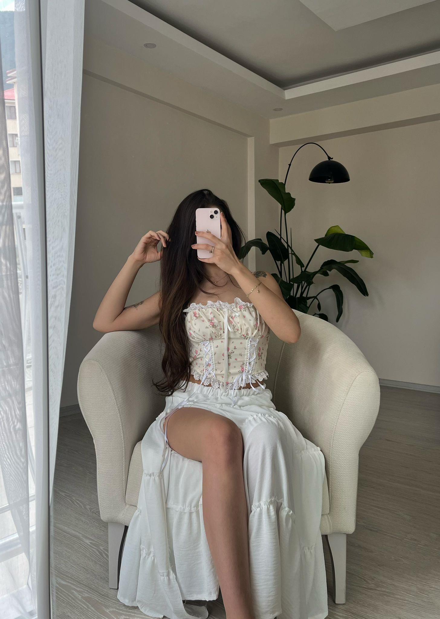 Blossom Çiçek Desen Dantelli Askılı Bluz Pembe Çiçekli