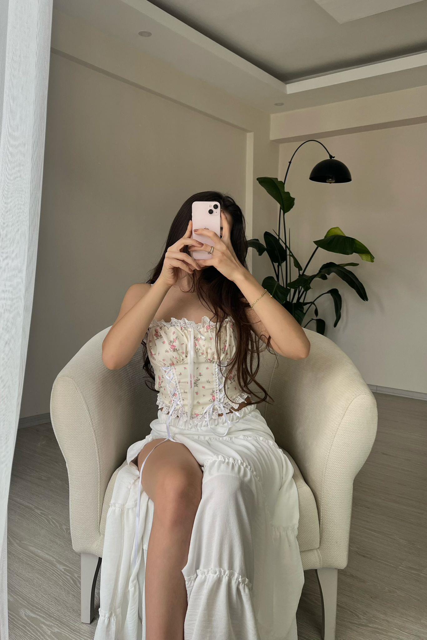 Blossom Çiçek Desen Dantelli Askılı Bluz Pembe Çiçekli