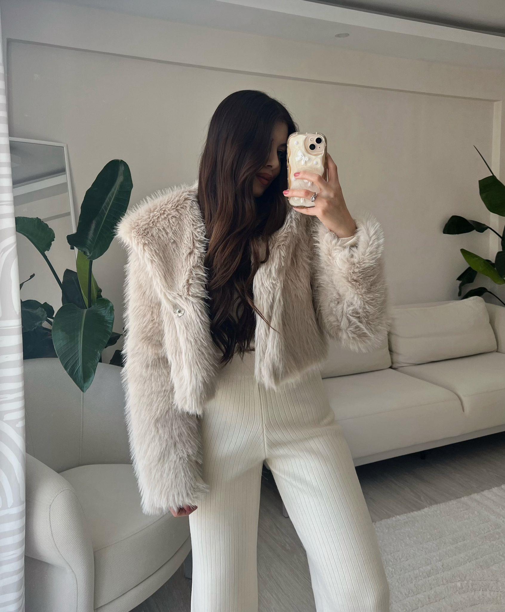 Bonnie Kapüşonlu Krem Crop Kürk