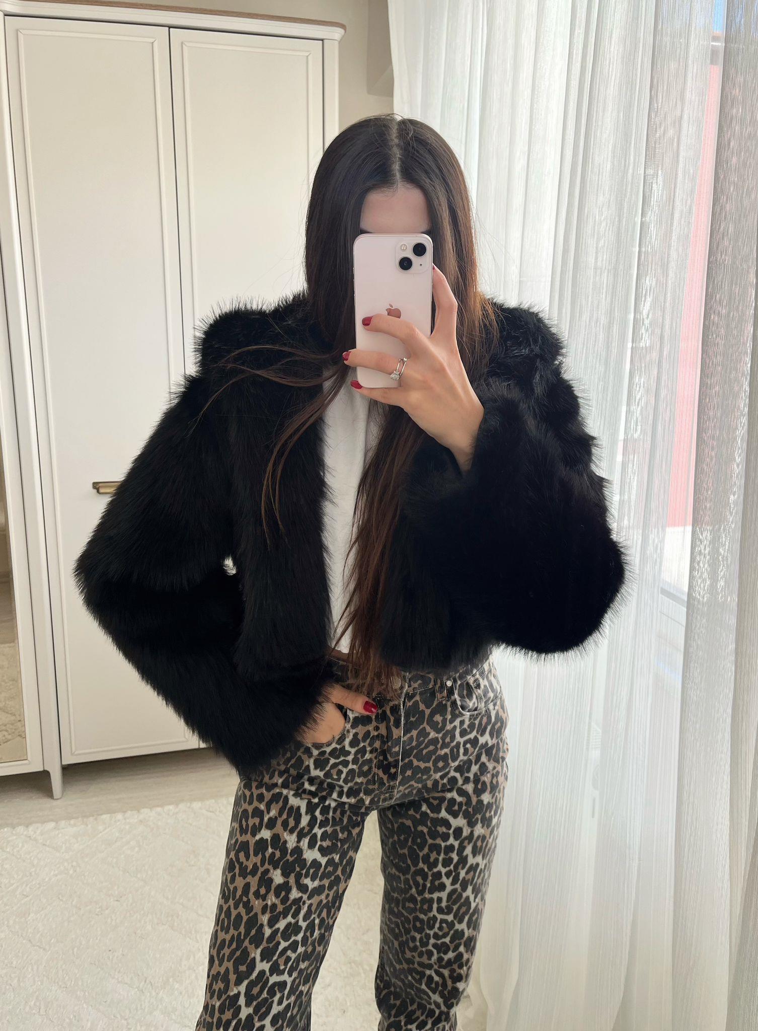 Bonnie Kapüşonlu Siyah Crop Kürk