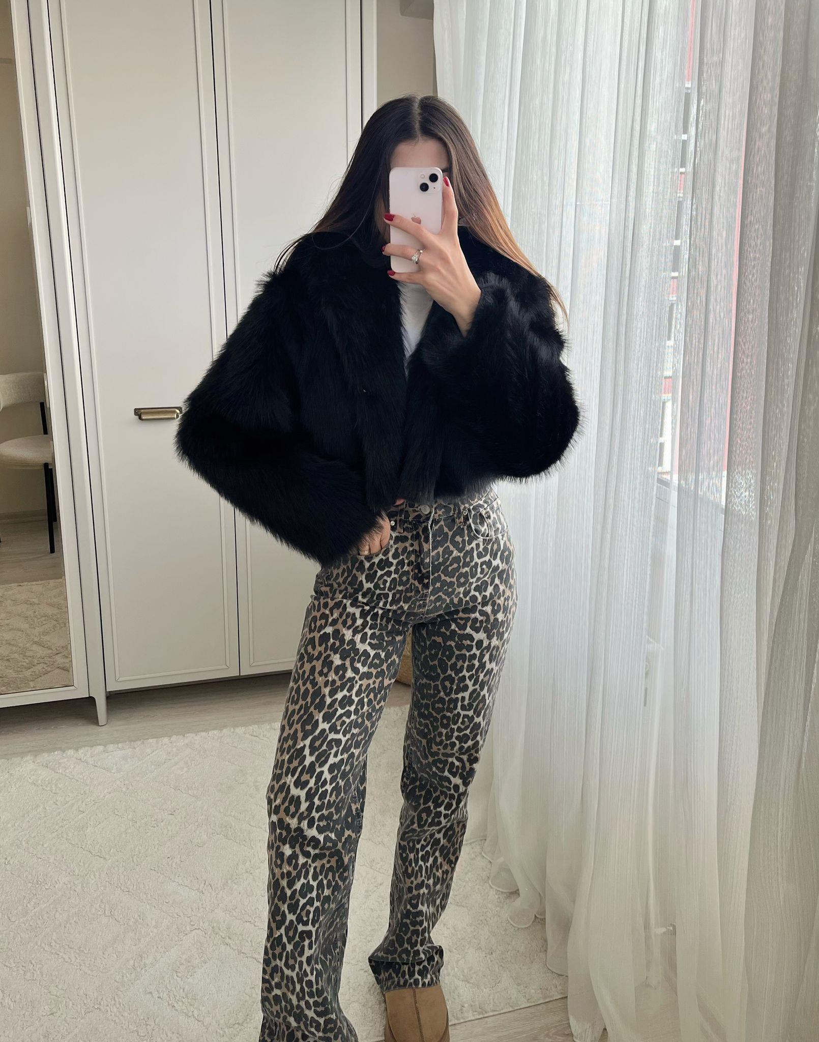 Bonnie Kapüşonlu Siyah Crop Kürk