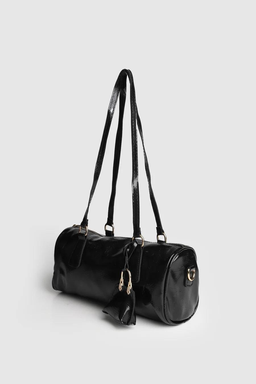 Camille Vintage Charmlı Baget Çanta Siyah