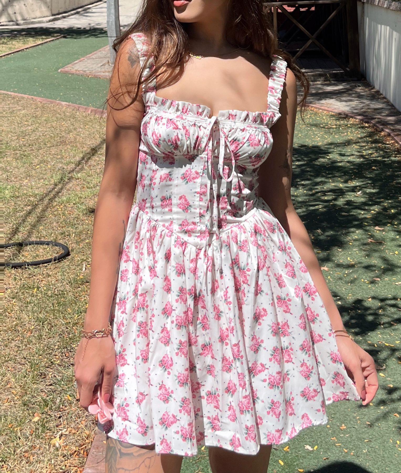 Carmen Çiçek Desen Askılı Premium Mini Elbise