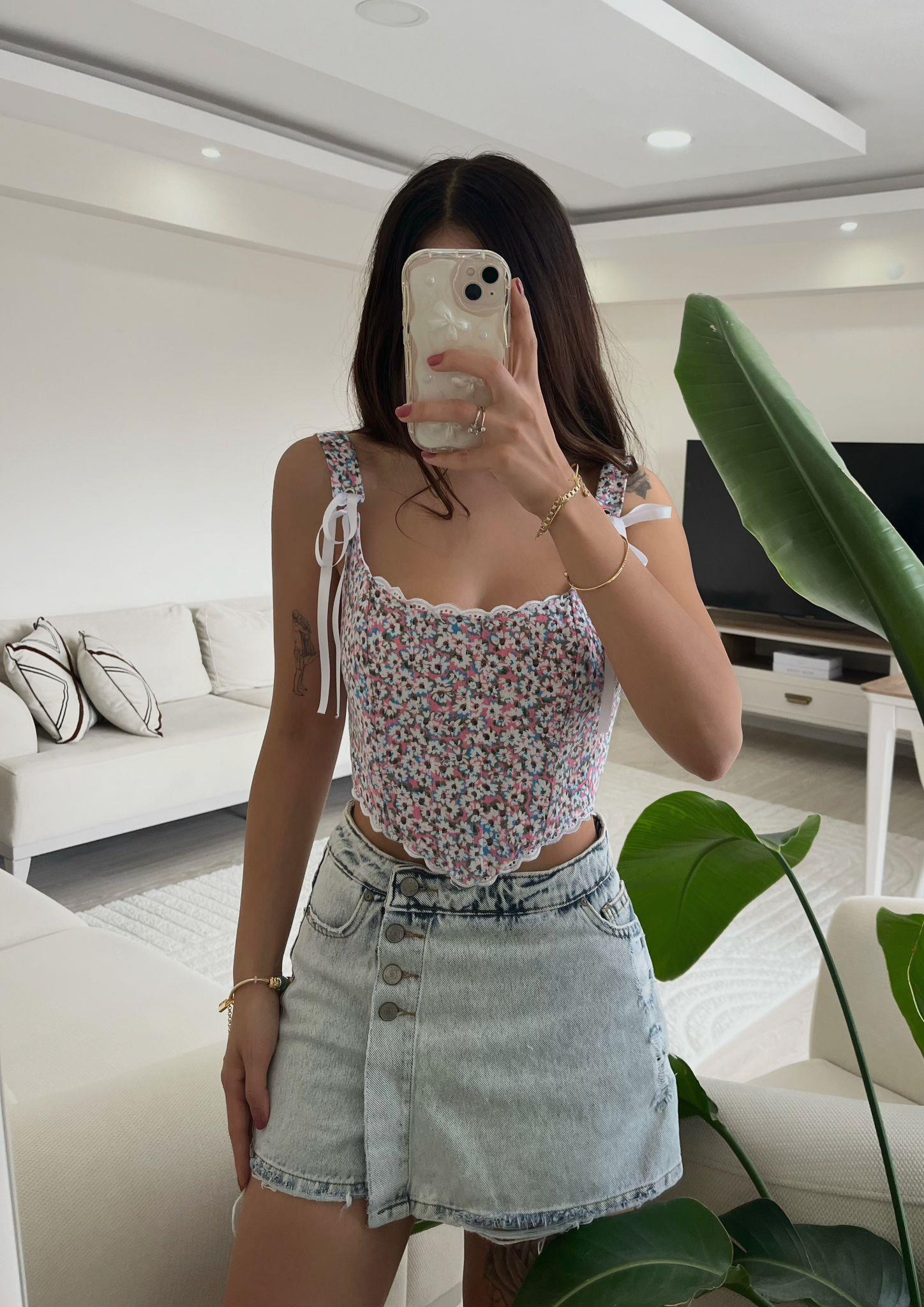 Coquette Çiçek Desen Kurdele Detaylı Balenli Pembe Korse