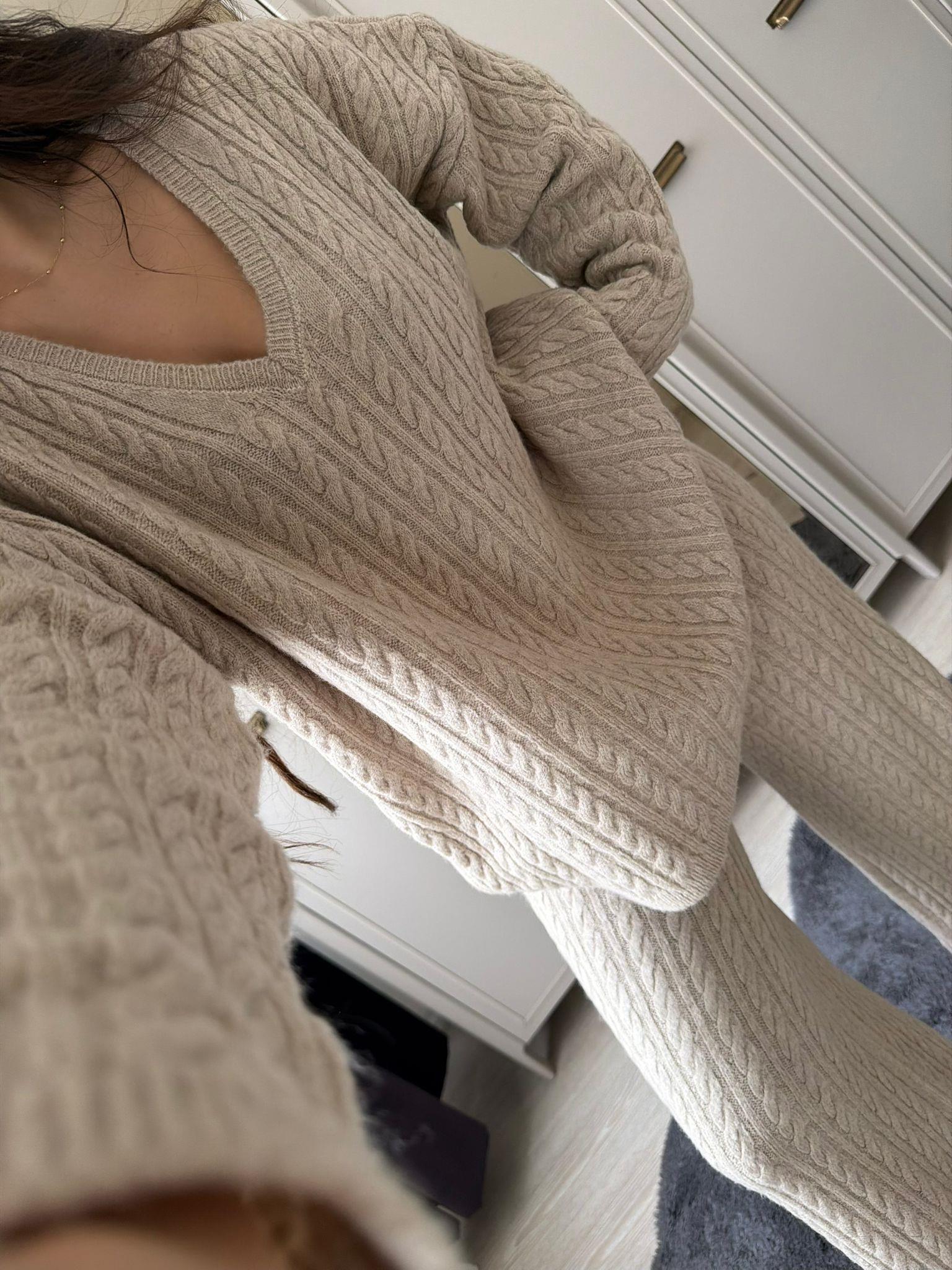Cozy Saç Örgülü Triko Takım Taş