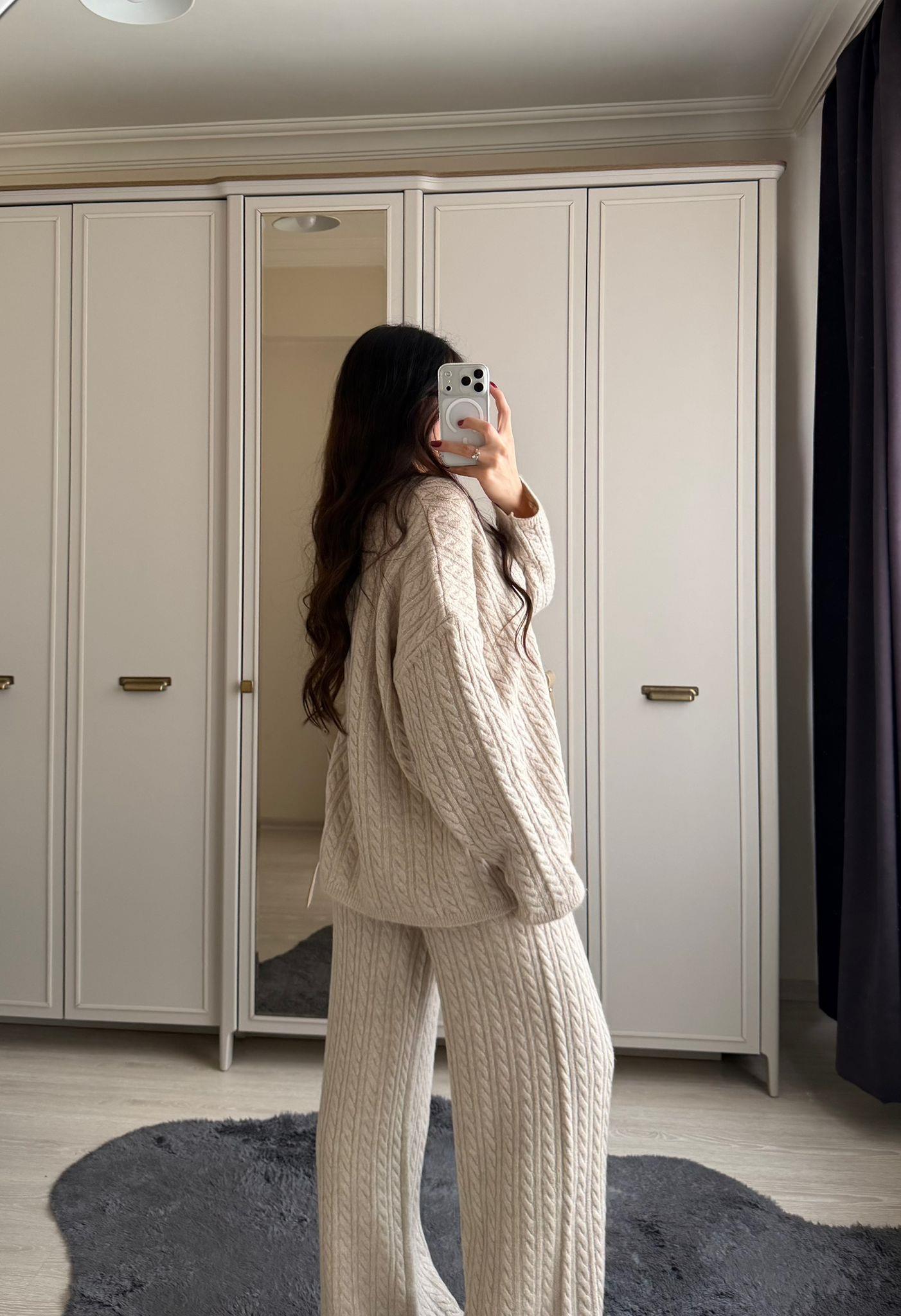 Cozy Saç Örgülü Triko Takım Taş