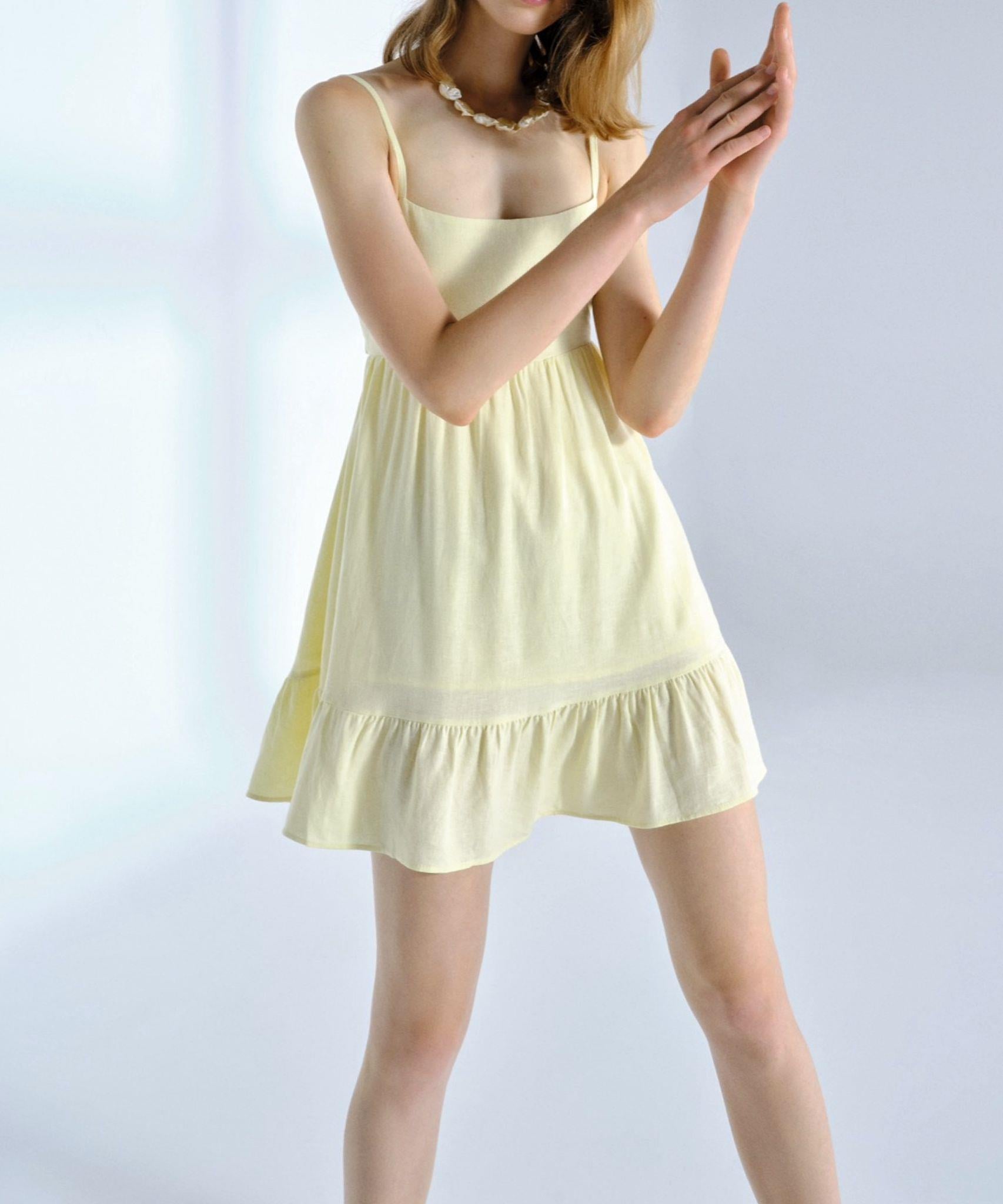 Daphne Keten Mini Boy Elbise Sarı