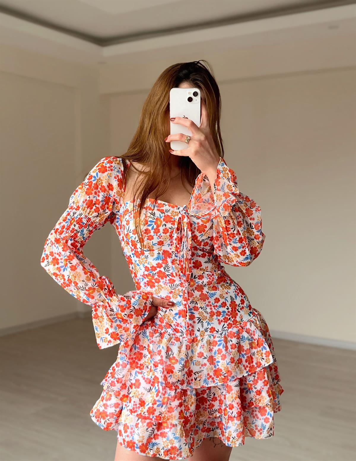 Diana Çiçek Desen Şifon Mini Elbise