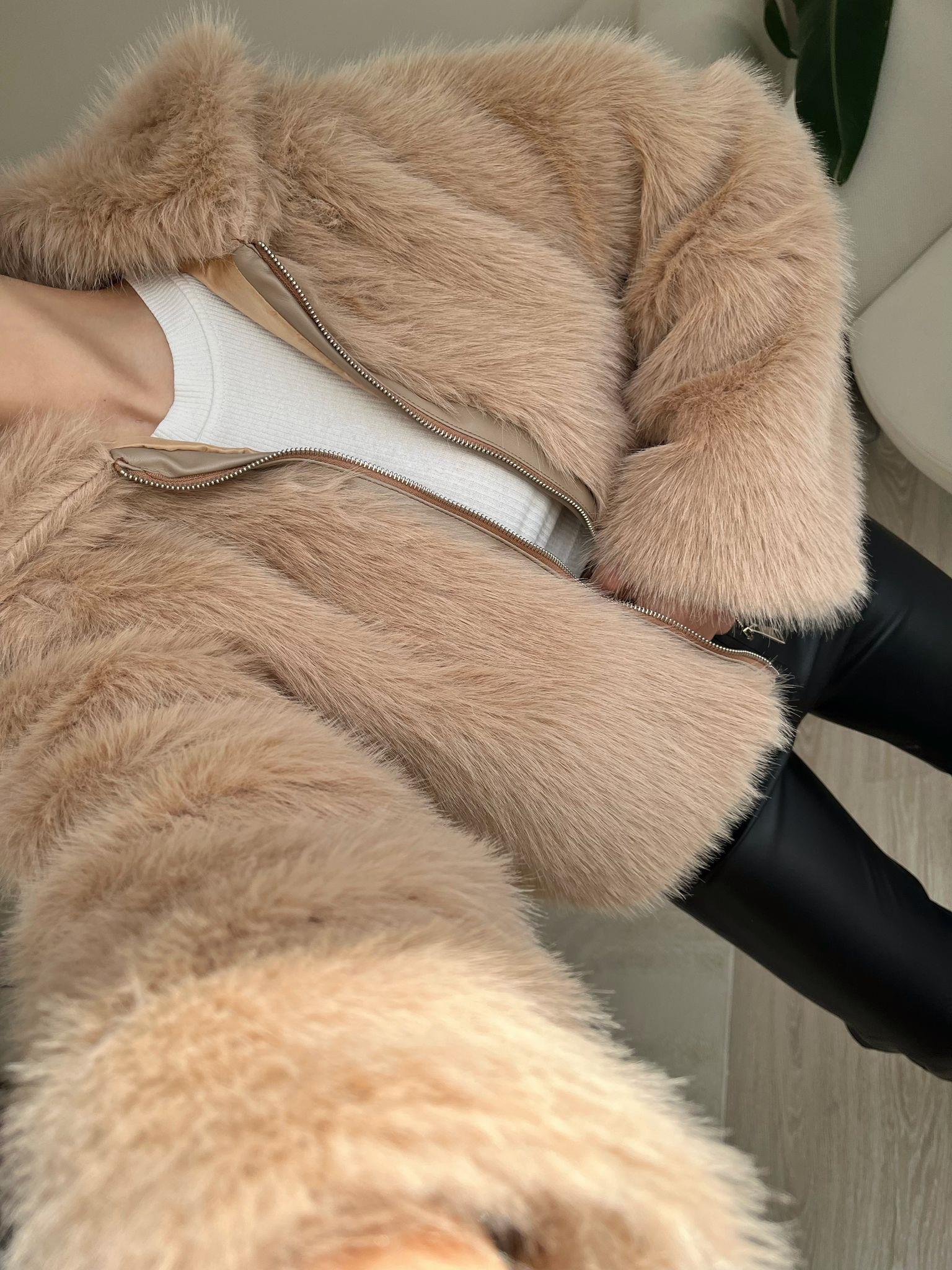 Diane Fermuar Detay Kürk Ceket Cappuccino