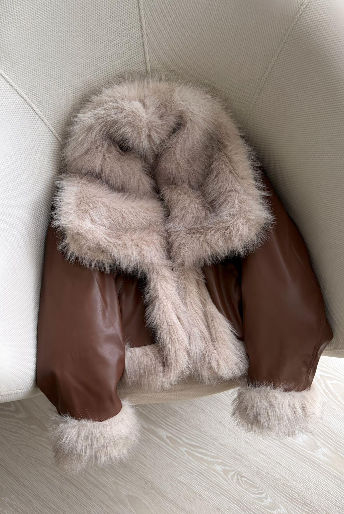 Double Çift Taraflı Tasarım Kürk Ceket Kahve