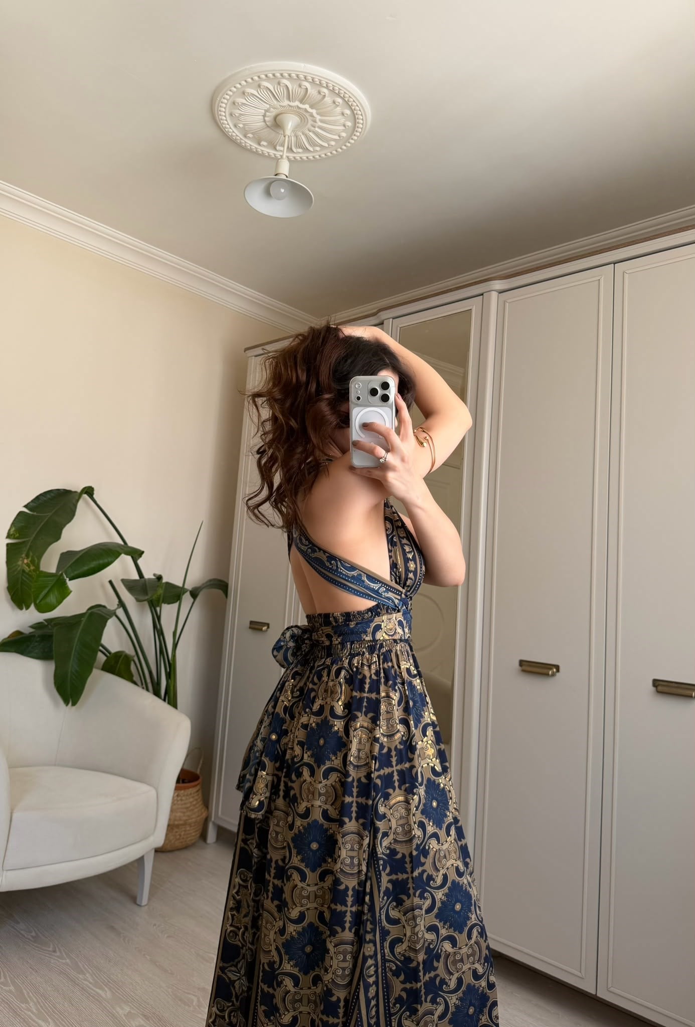 Elysia Bağlamalı Etnik Desen İpek Elbise 