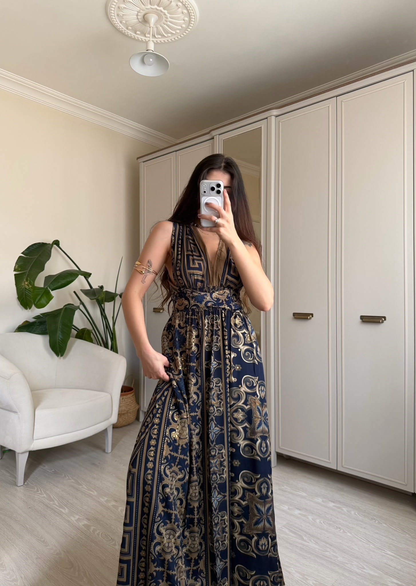 Elysia Bağlamalı Etnik Desen İpek Elbise 
