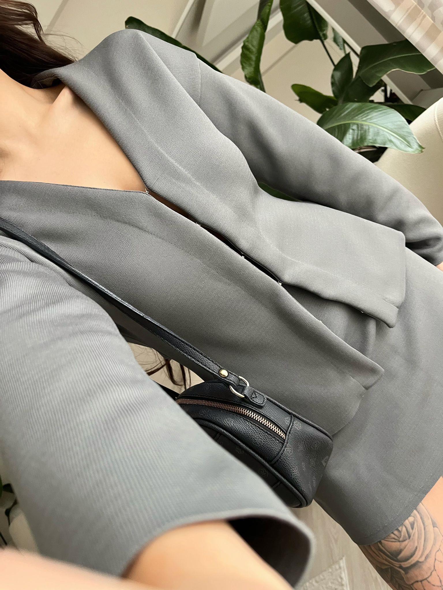 Emma Marka Model Çelik Triko Bluz Etek Takım Gri