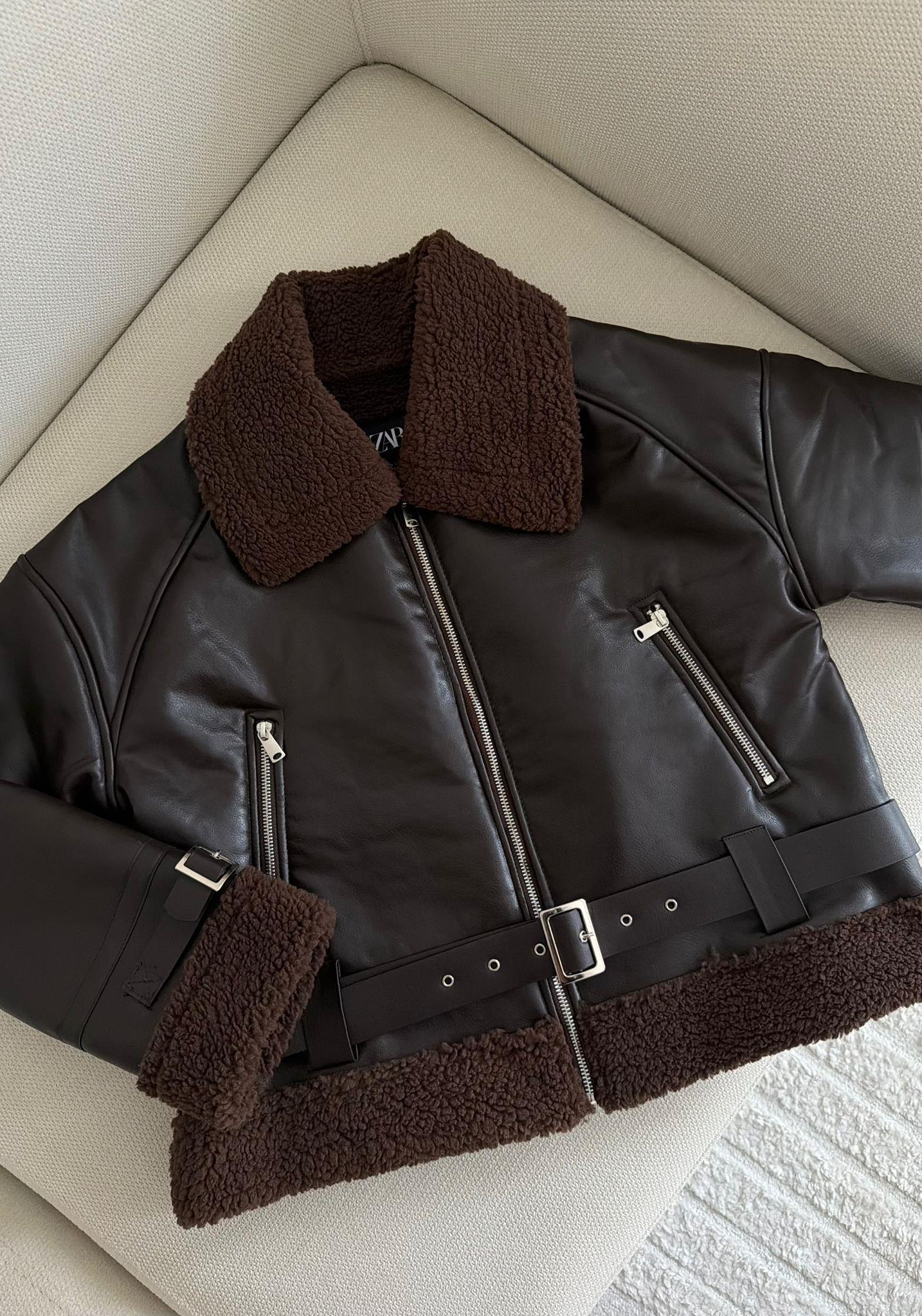 Faux Marka Model İçi Kürklü Biker Ceket Acı Kahve