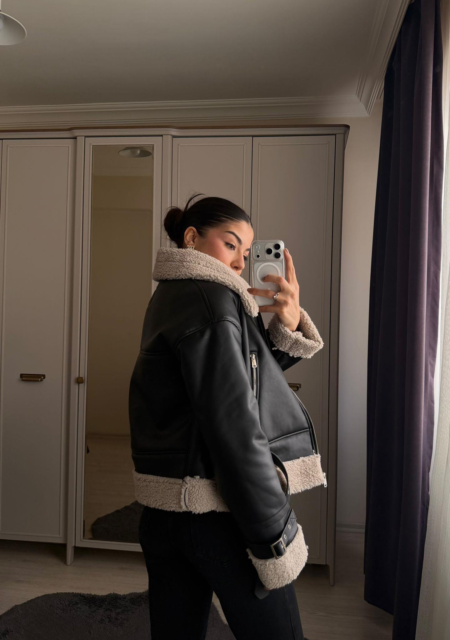 Faux Marka Model İçi Kürklü Biker Ceket Siyah
