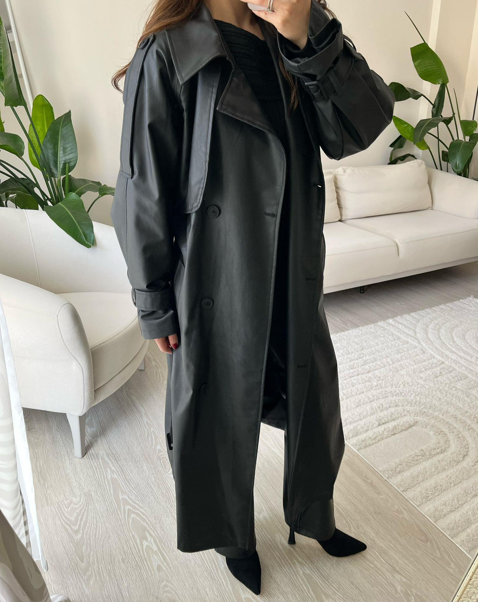 Gia Oversize Kemerli Premium Deri Trençkot