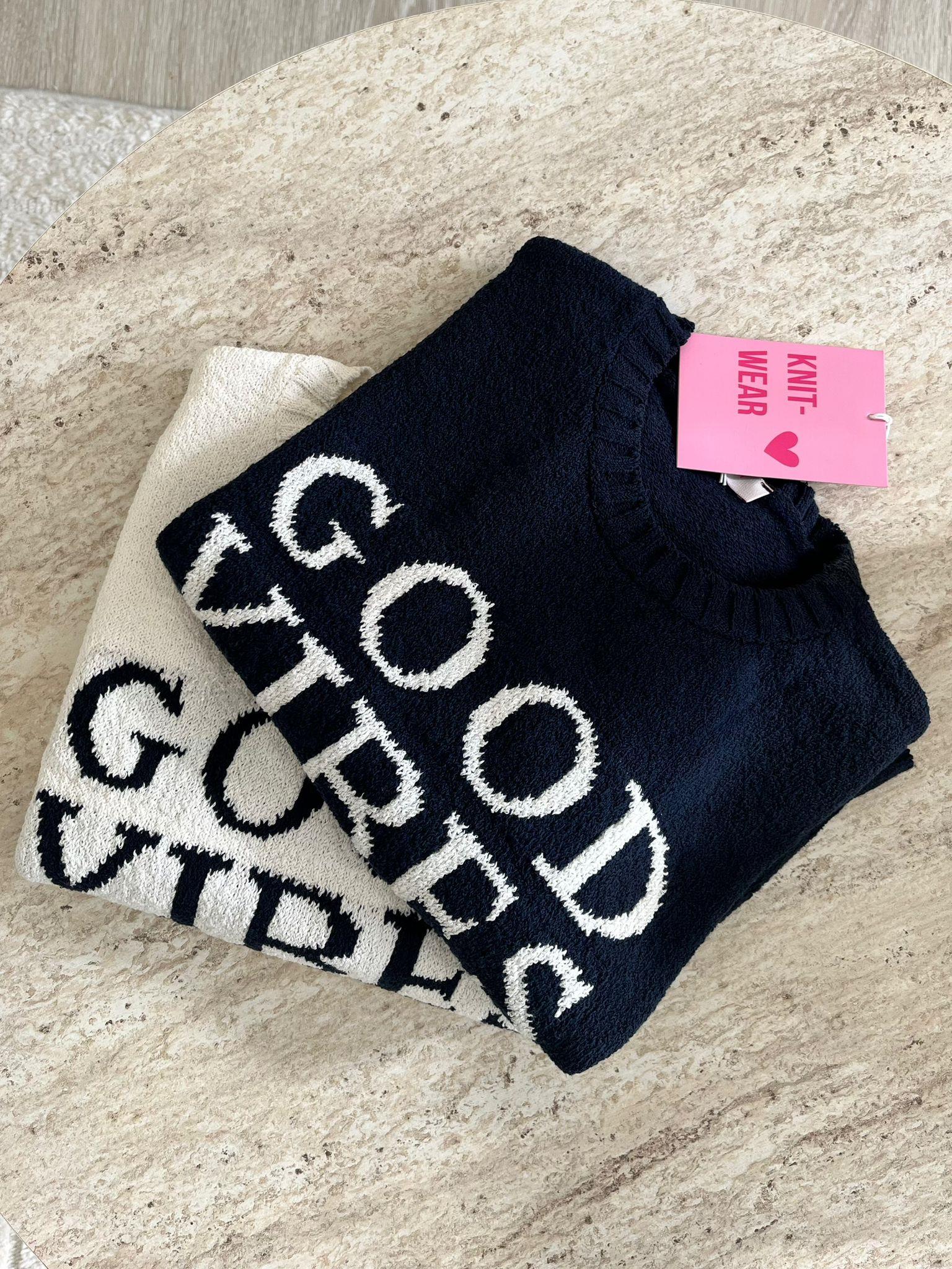 Good Vibes Only Kısa Kollu Triko Bluz Lacivert