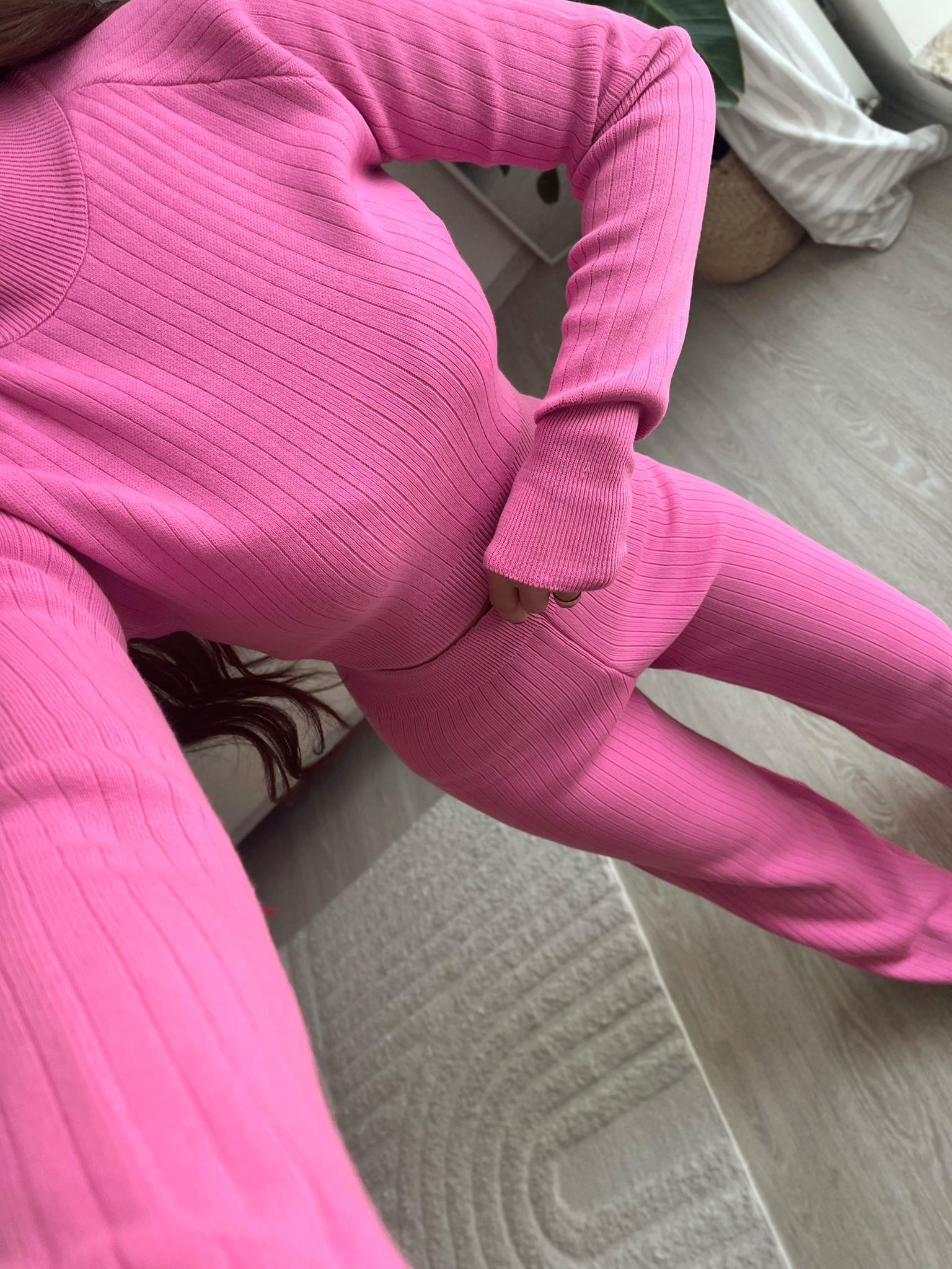 Hera Parmak Geçmeli Triko Takım Pembe