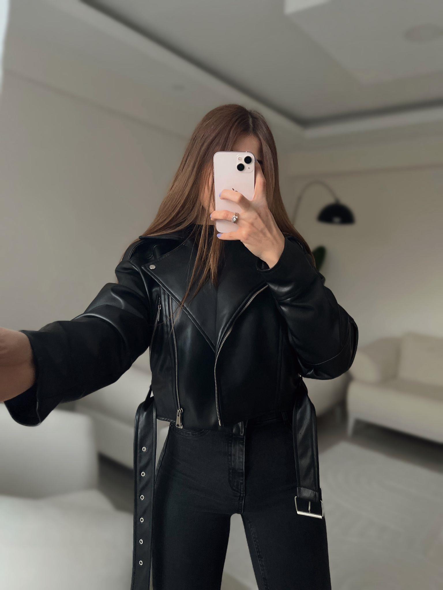Jersey Kemerli Biker Deri Ceket