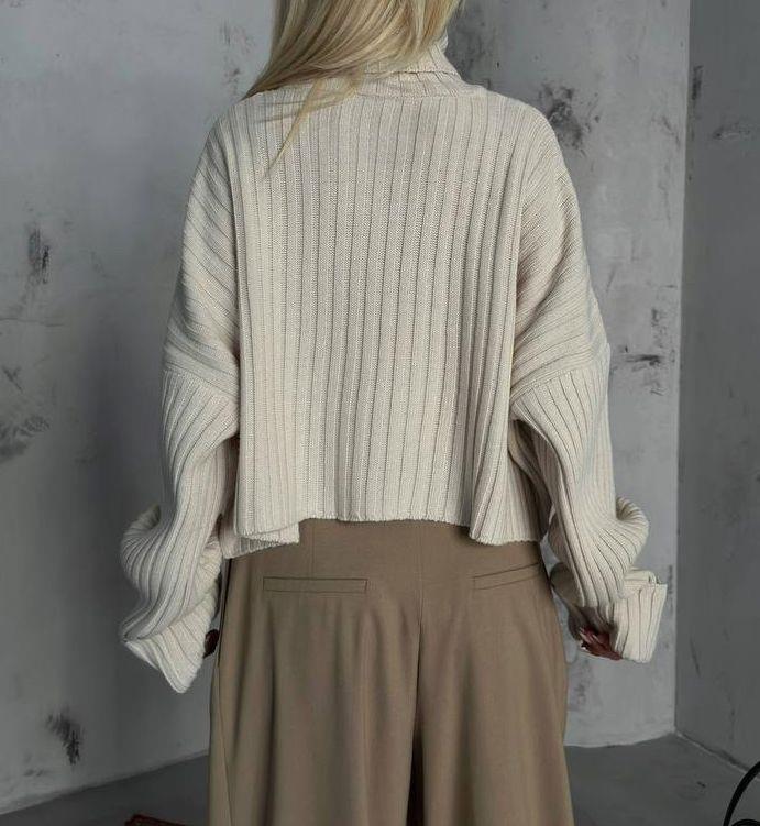 Jess Boğazlı Fitilli Crop Bej Kazak