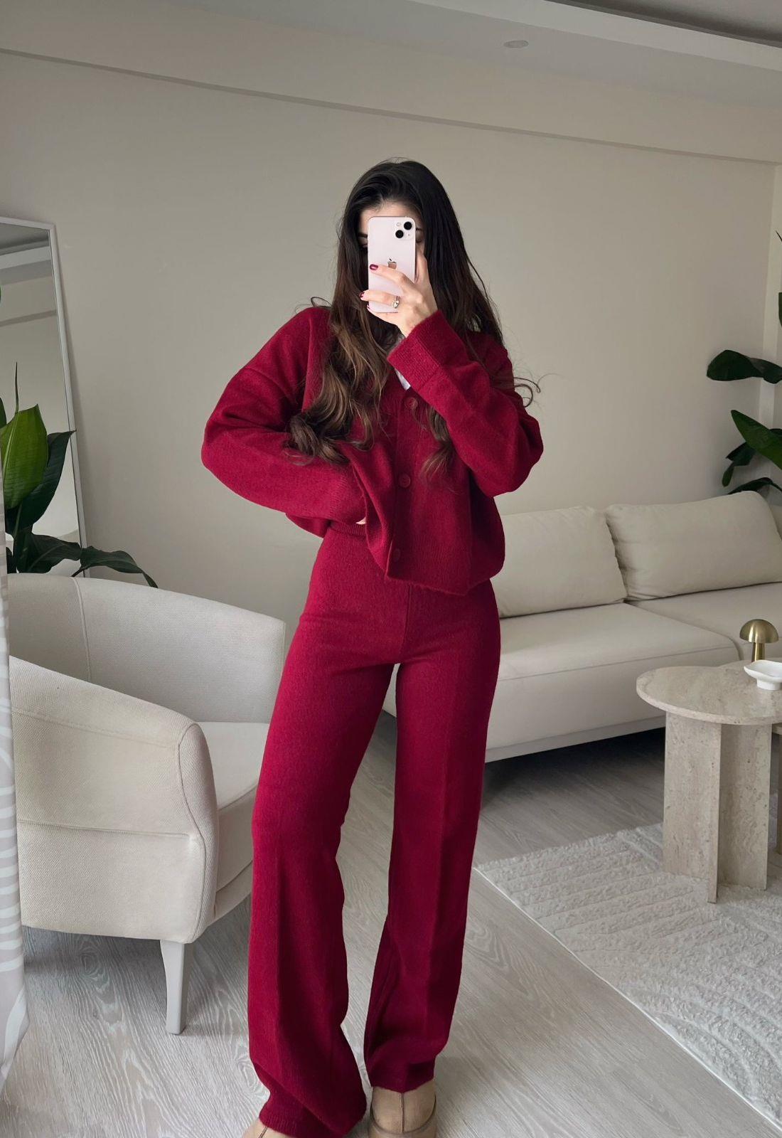 Joelle Hırkalı Triko Takım Bordo