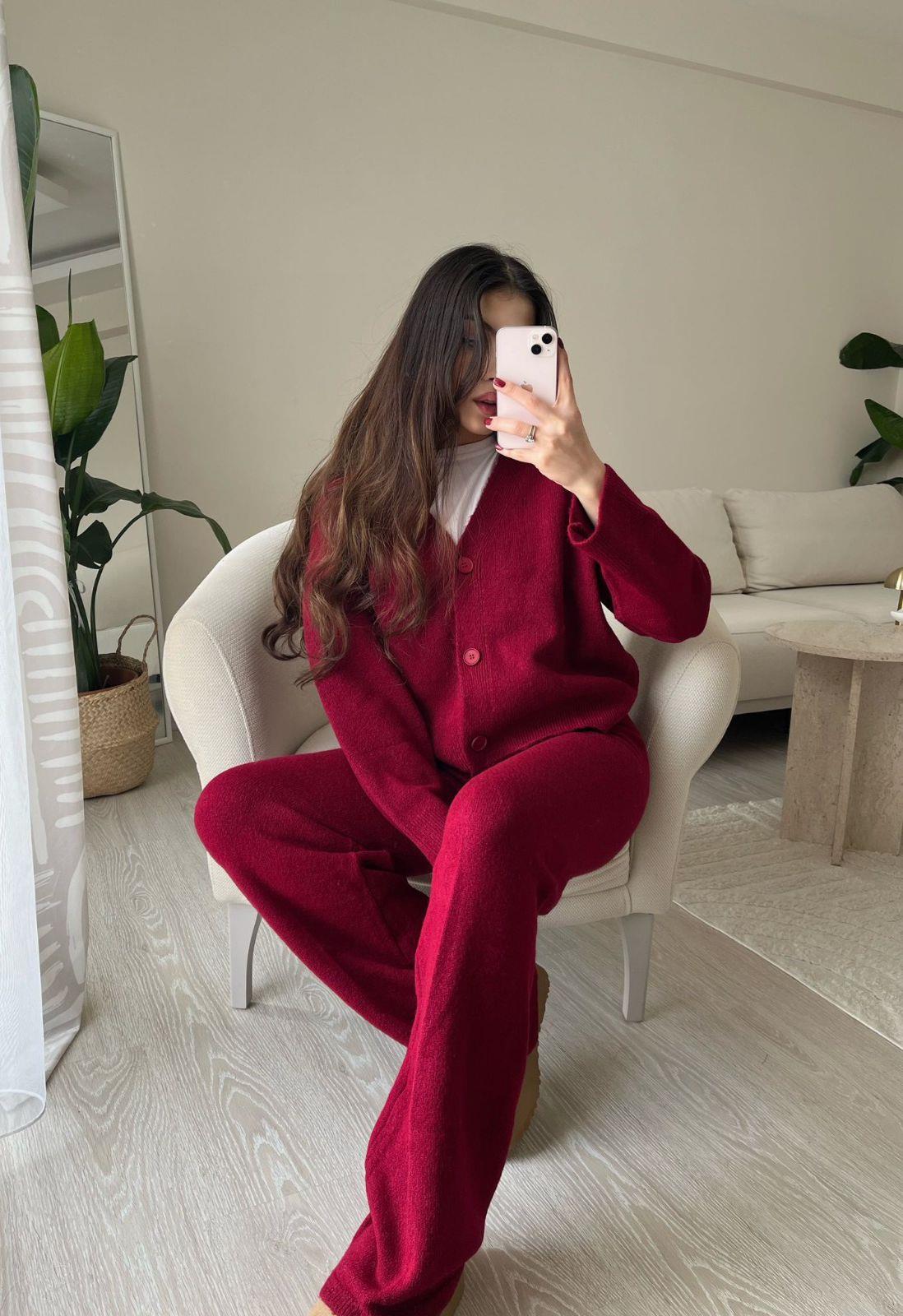 Joelle Hırkalı Triko Takım Bordo