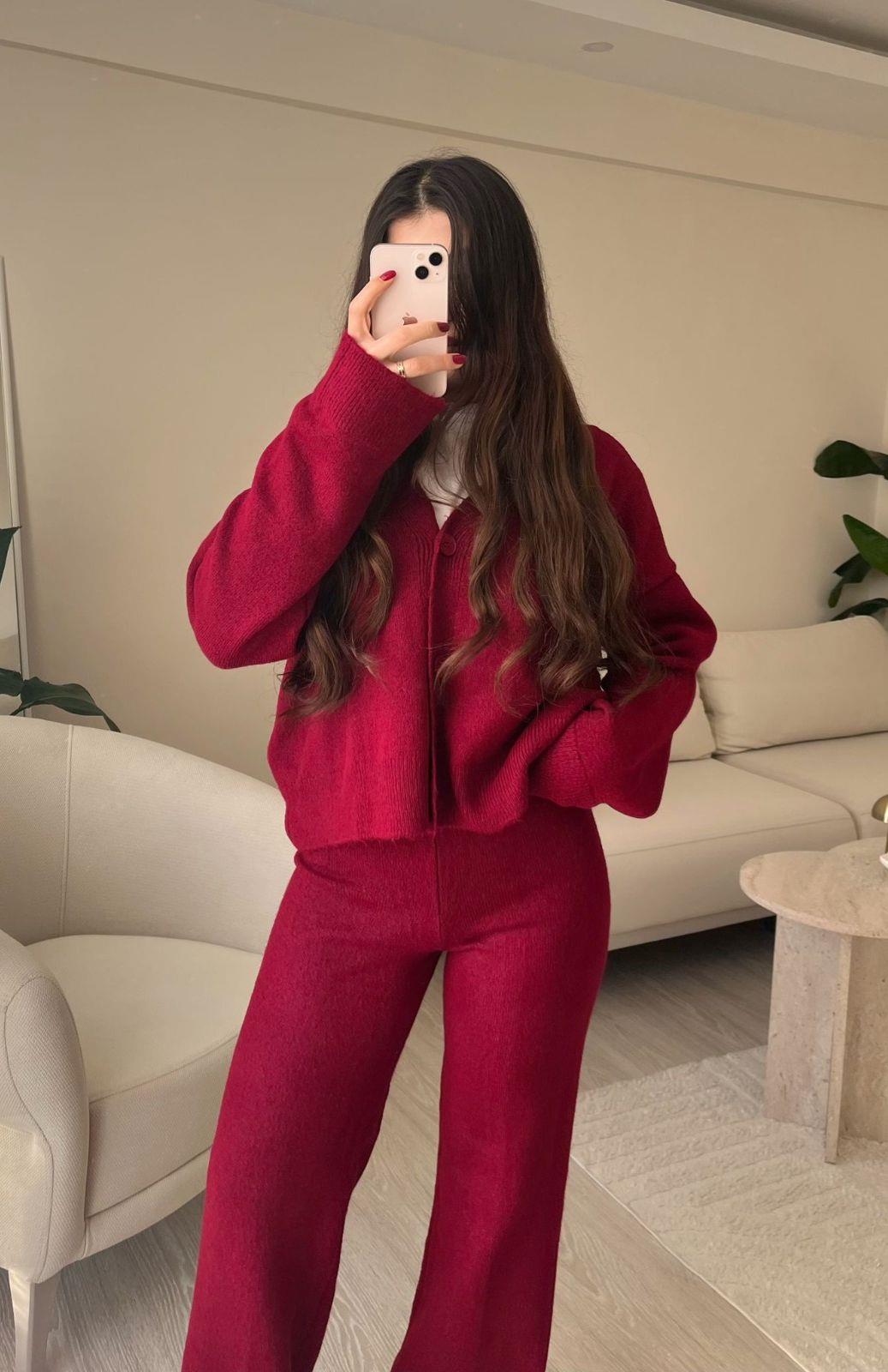 Joelle Hırkalı Triko Takım Bordo