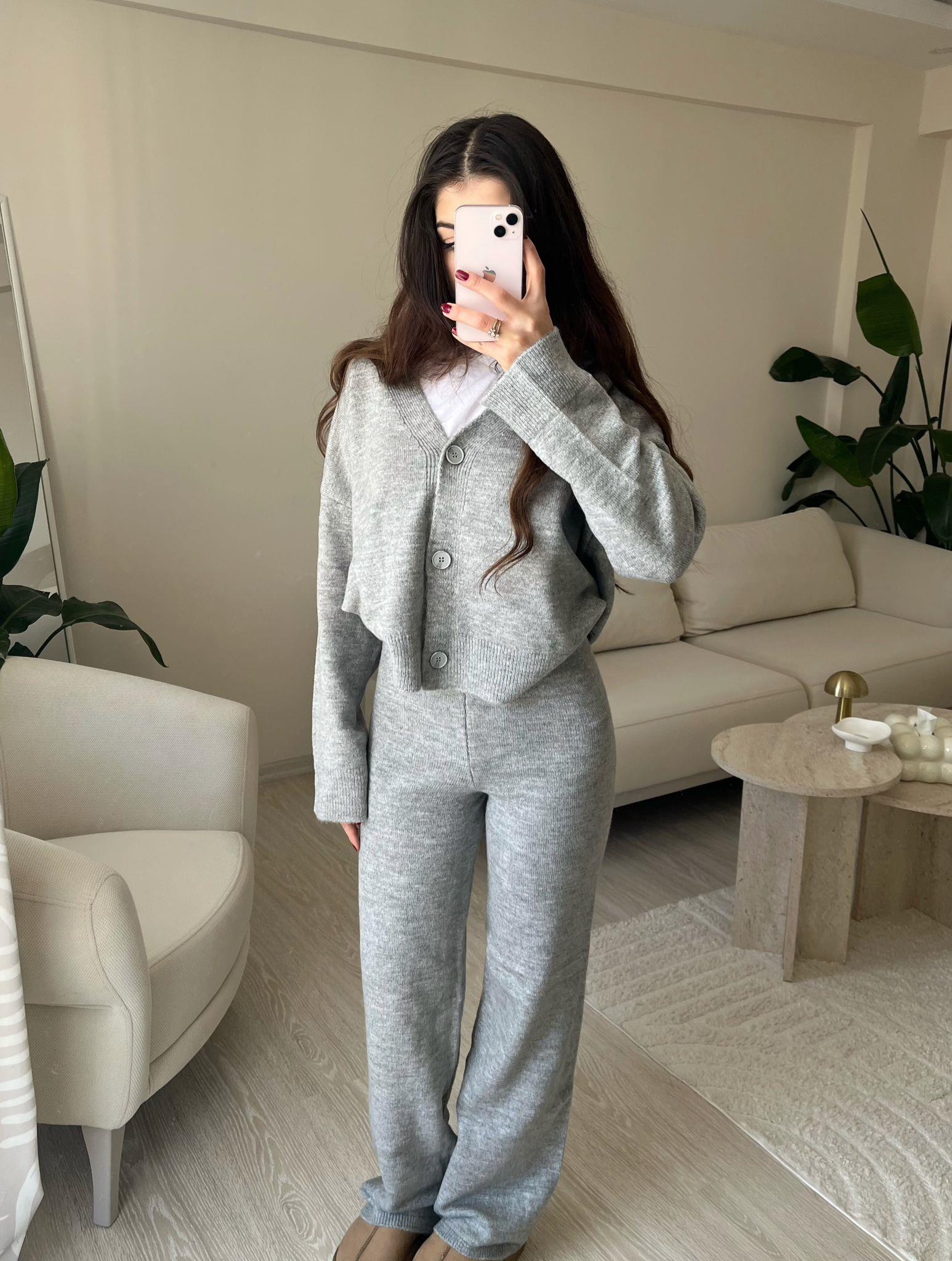 Joelle Hırkalı Triko Takım Gri