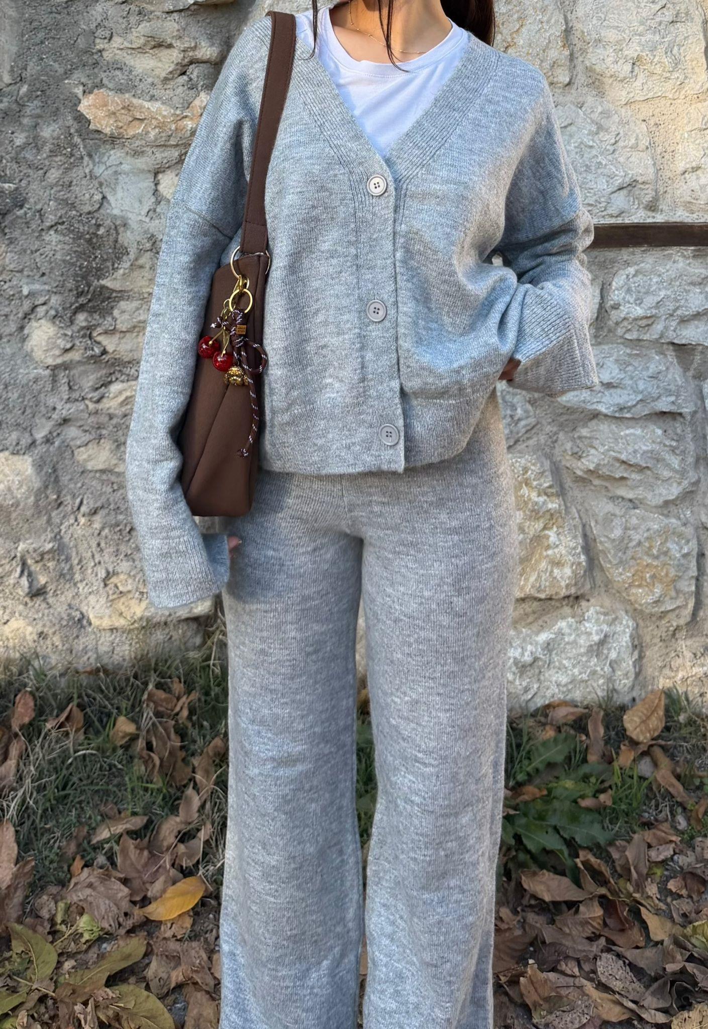 Joelle Hırkalı Triko Takım Gri