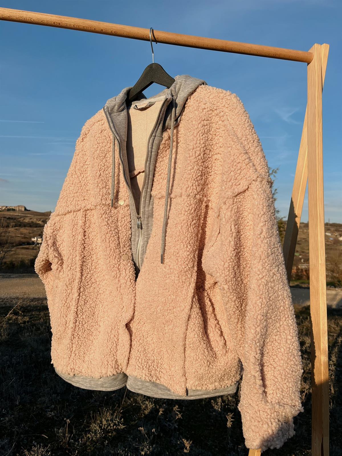 Kapüşonlu Peluş Oversize Ceket