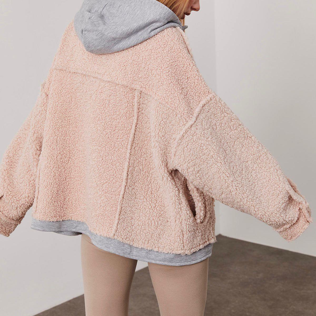 Kapüşonlu Peluş Oversize Ceket