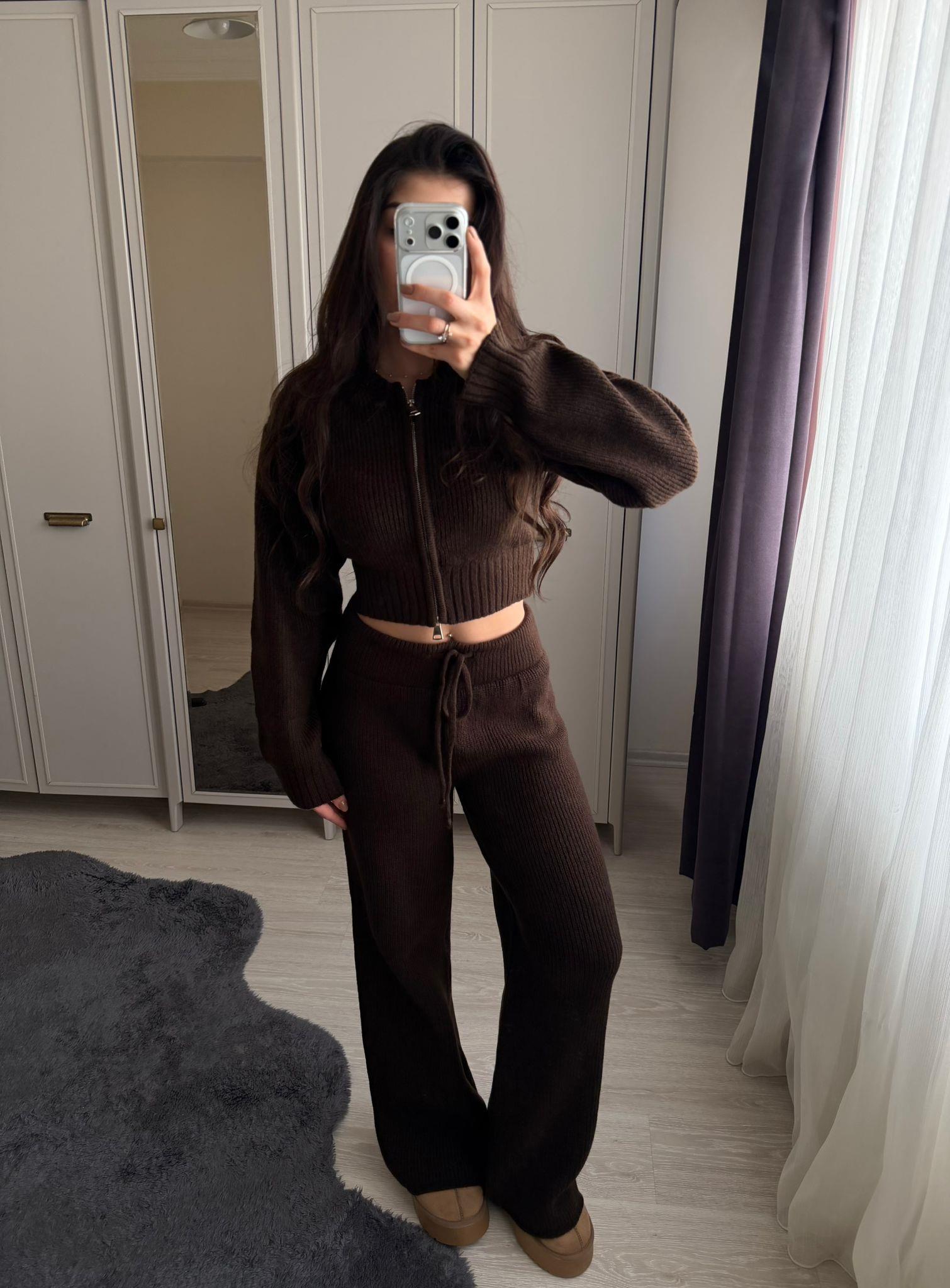 Lua Hırkalı İkili Triko Takım Kahve